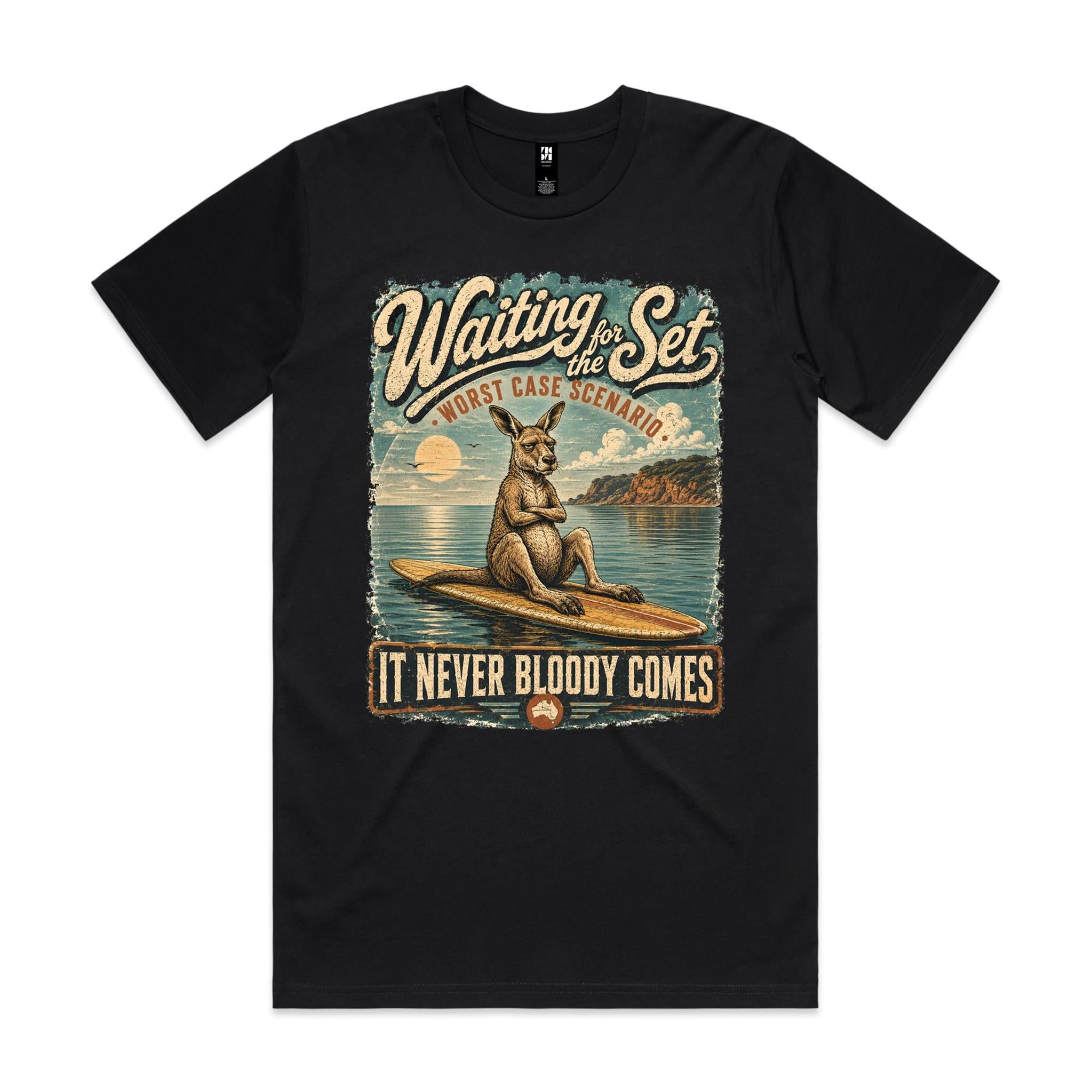 Waiting for the Set — It Never Bloody Comes | Kangaroo Surf Tee