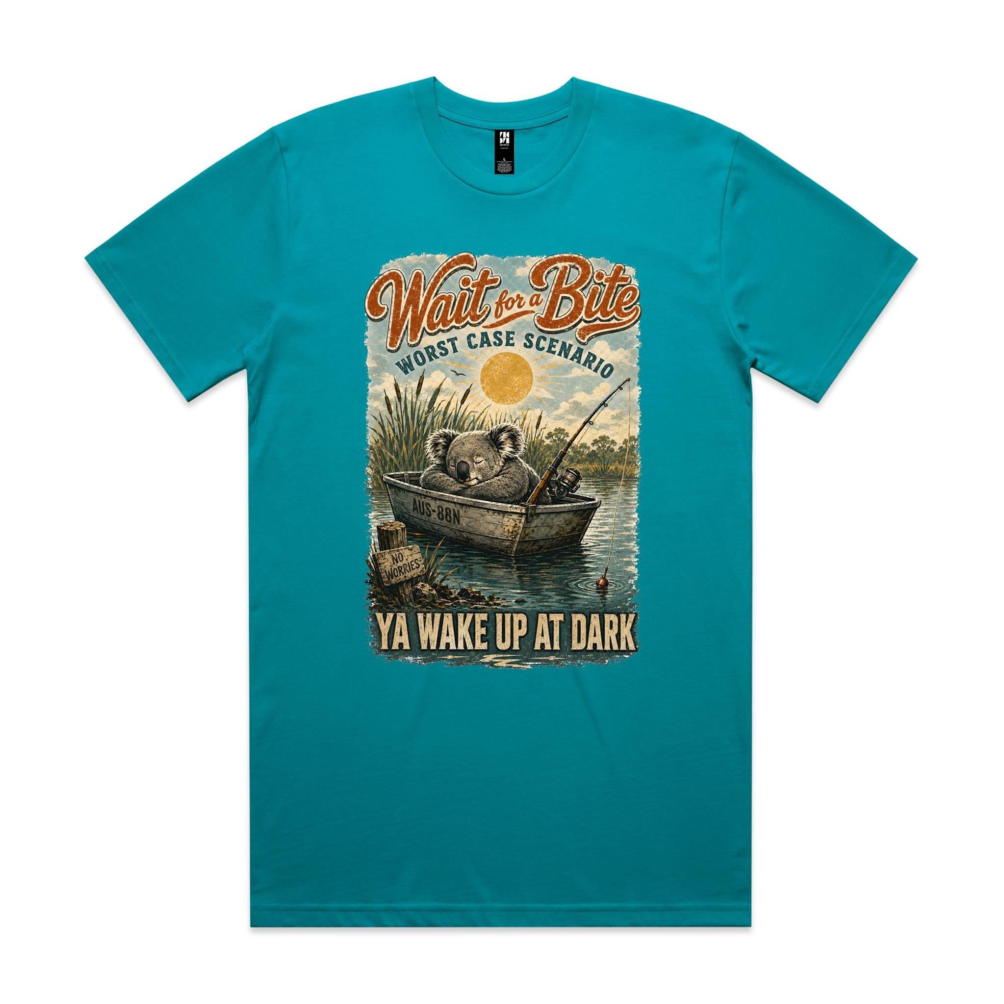 Wait for a Bite — Ya Wake Up at Dark | Koala Fishing Tee