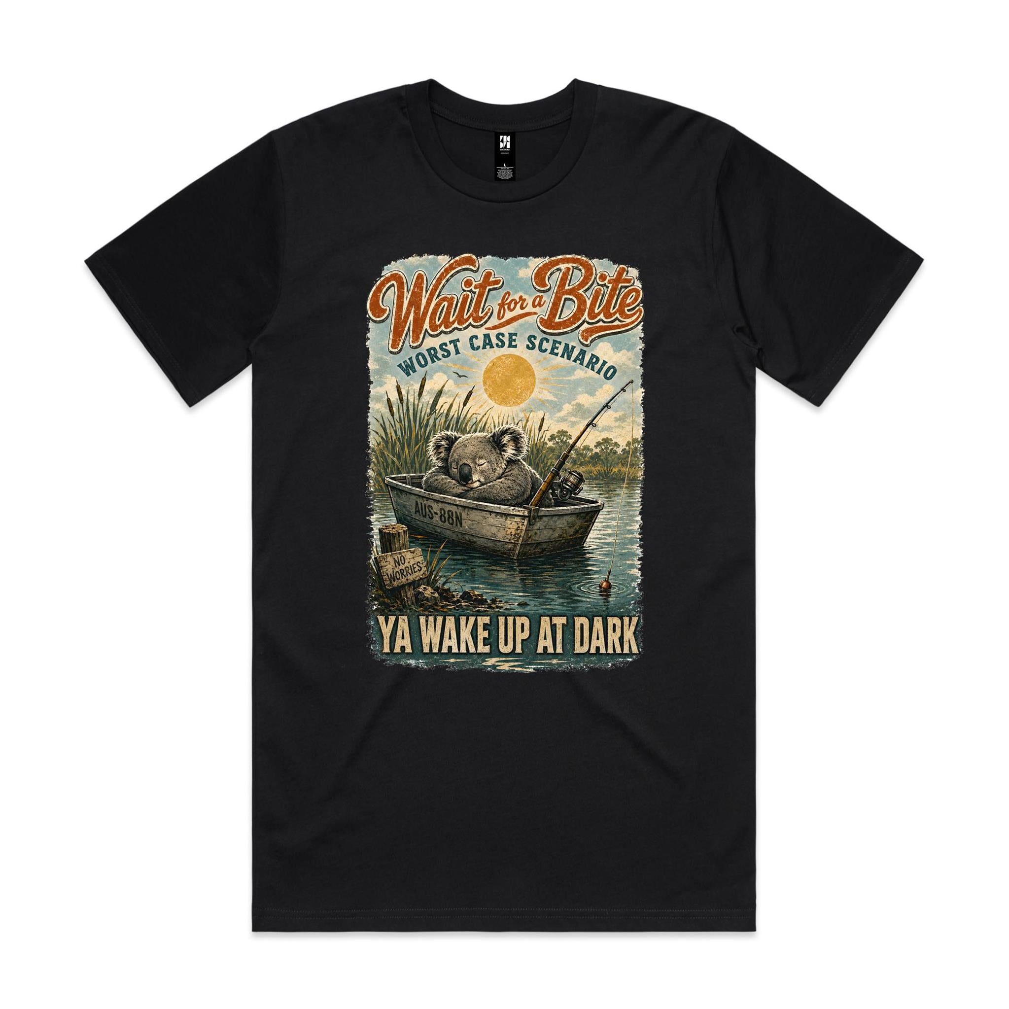 Wait for a Bite — Ya Wake Up at Dark | Koala Fishing Tee