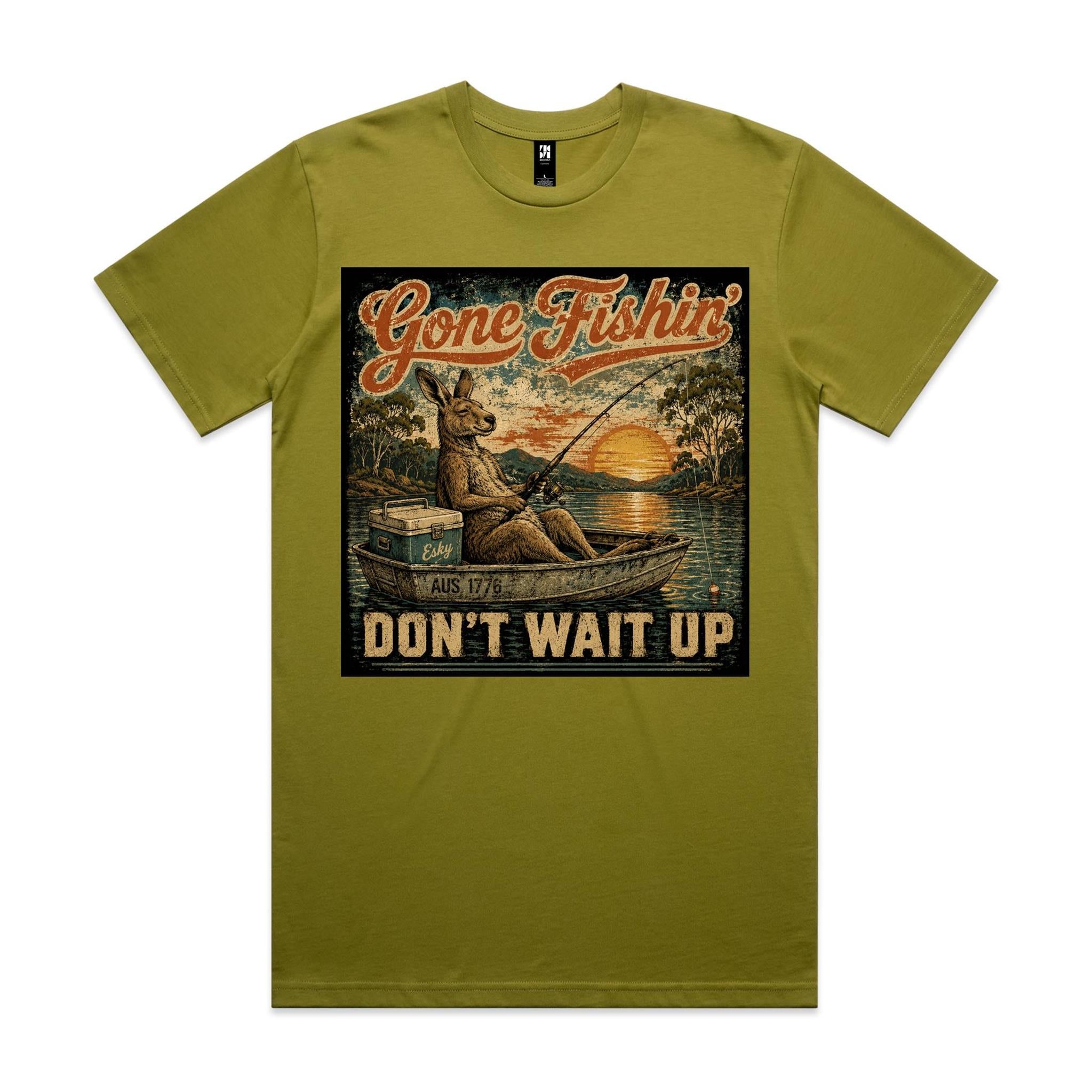 Gone Fishin' Don't Wait Up — Kangaroo Boat Tee