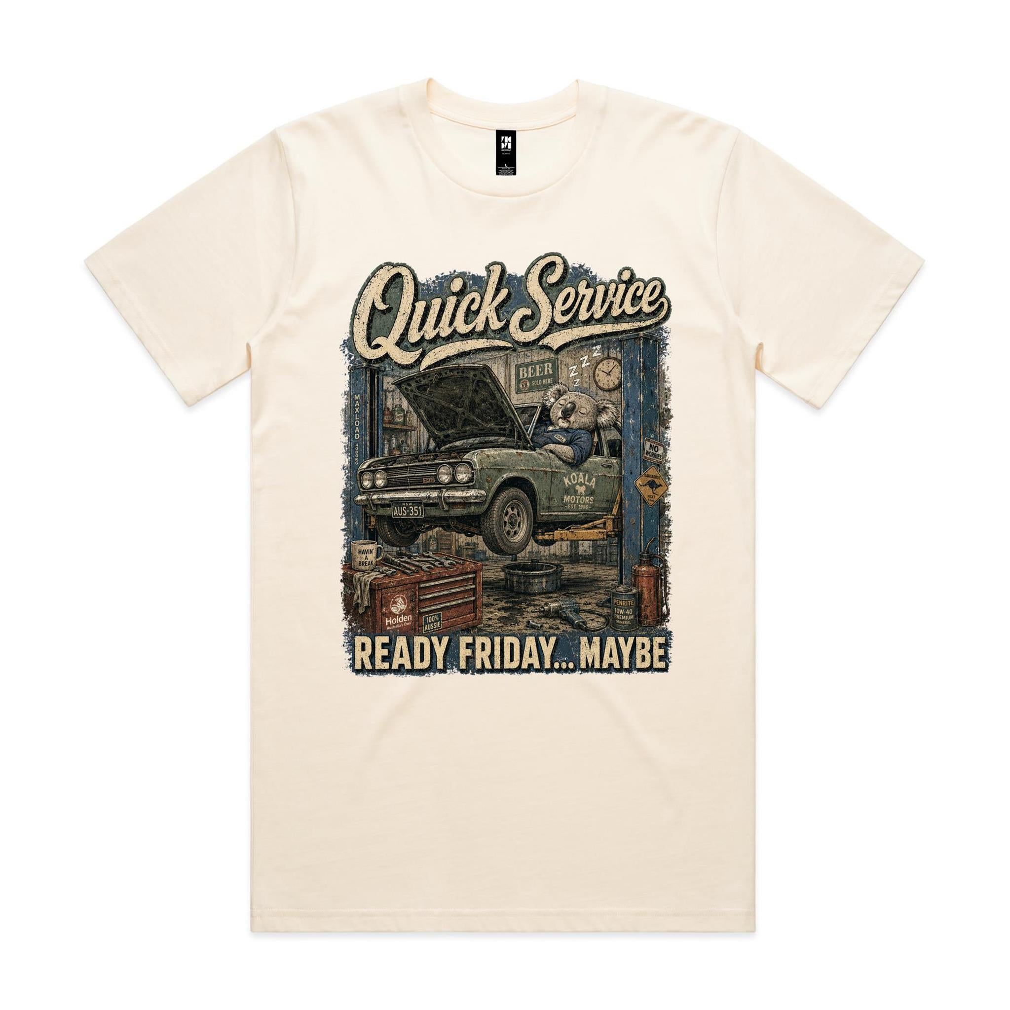 Quick Service — Ready Friday... Maybe | Koala Mechanic Tee