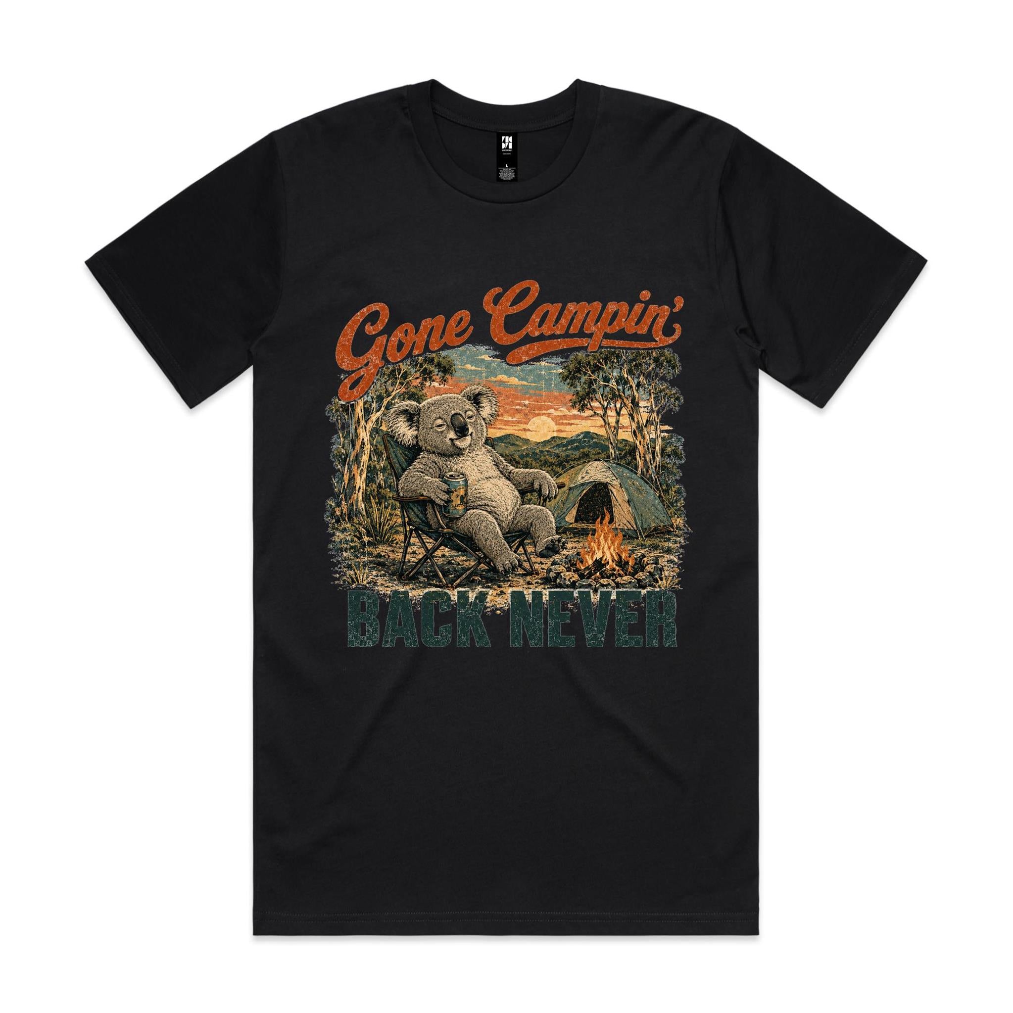 Gone Campin' Back Never — Koala Camping Tee