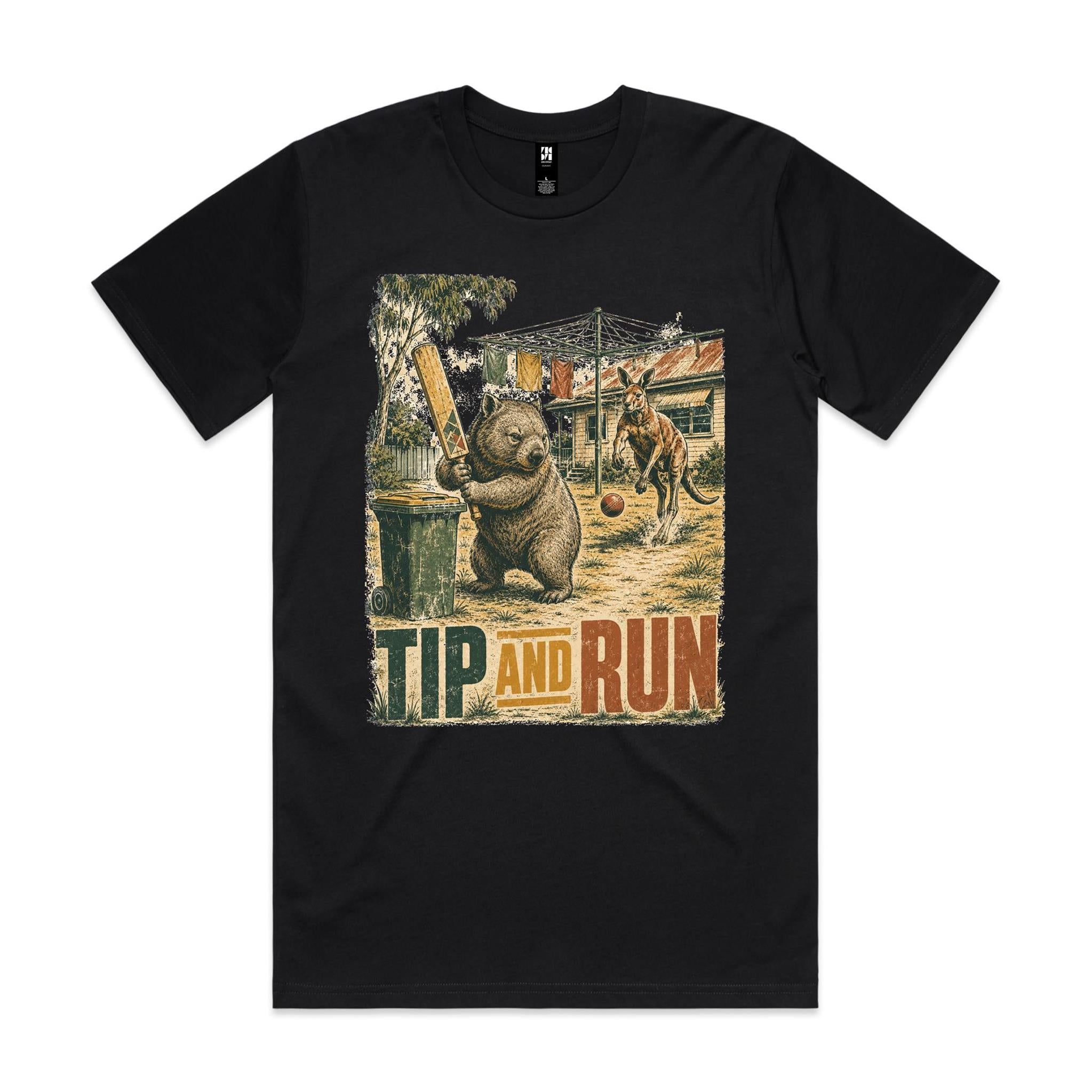Tip and Run — Wombat Backyard Cricket Tee