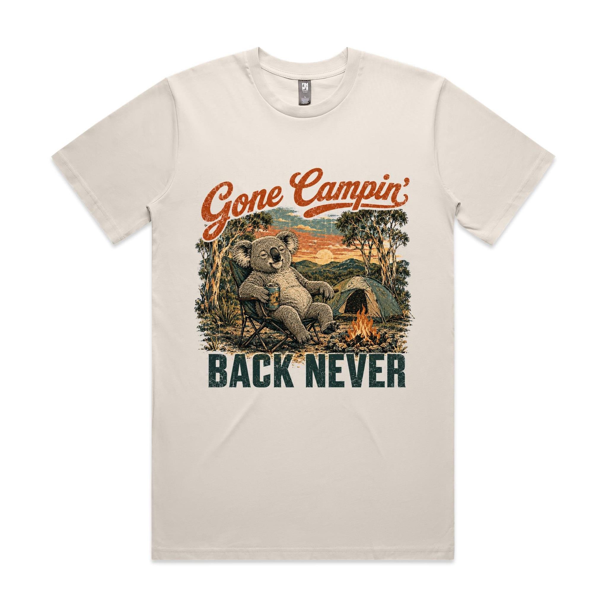 Gone Campin' Back Never — Koala Camping Tee