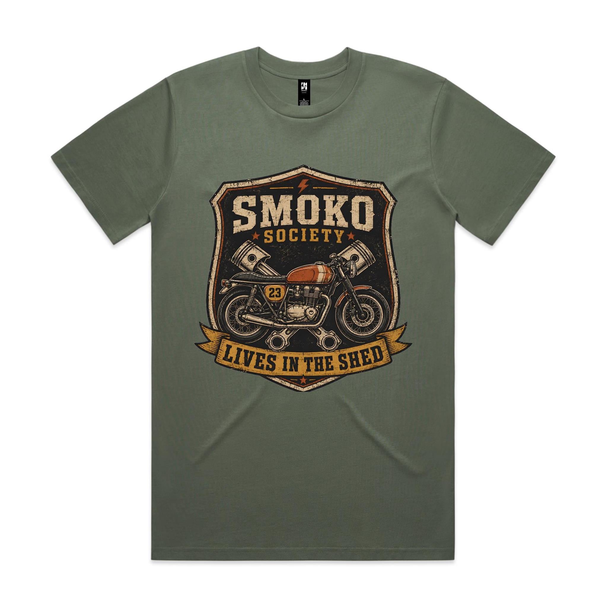Smoko Society — Lives in the Shed | Cafe Racer Tee