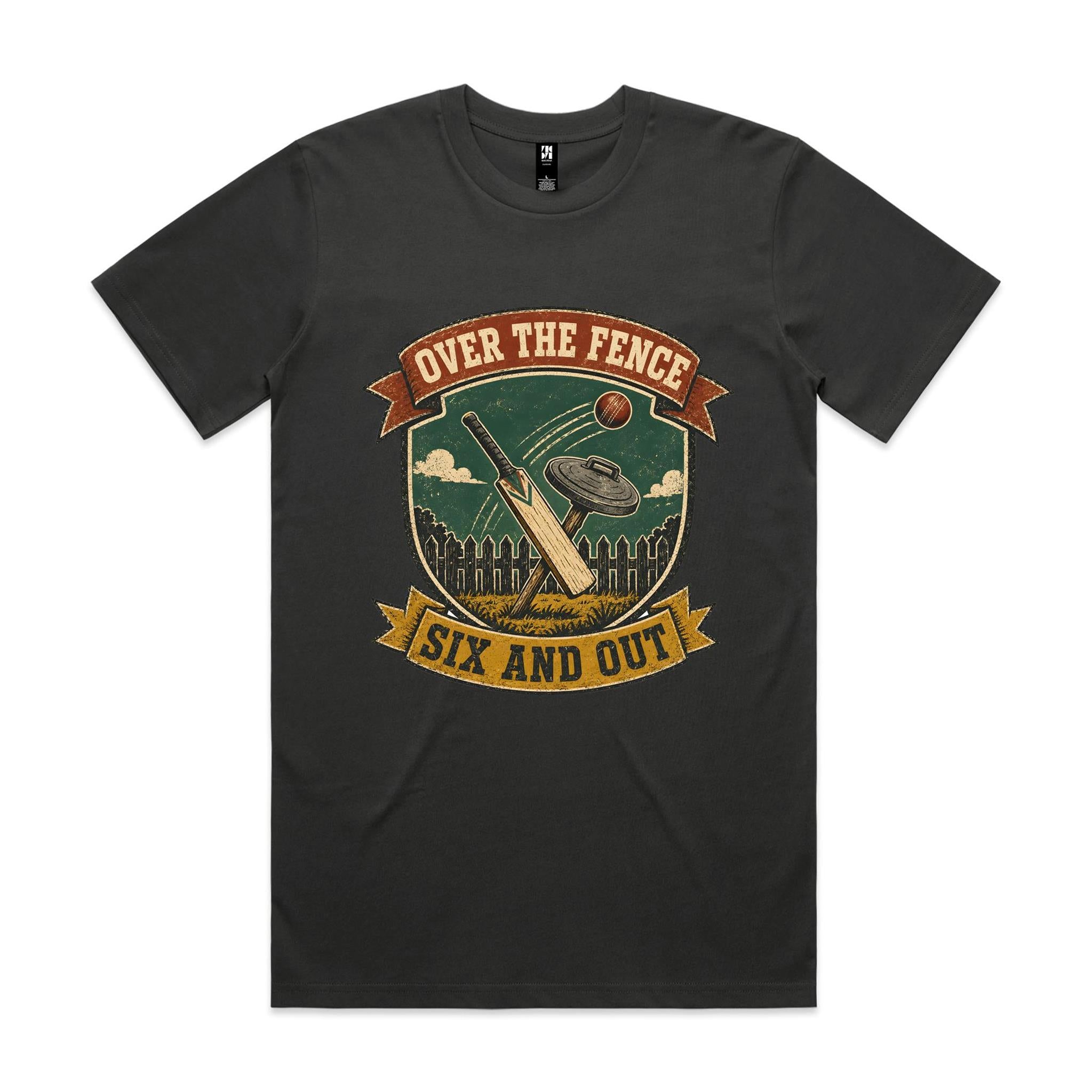 Over the Fence, Six and Out — Backyard Cricket Tee