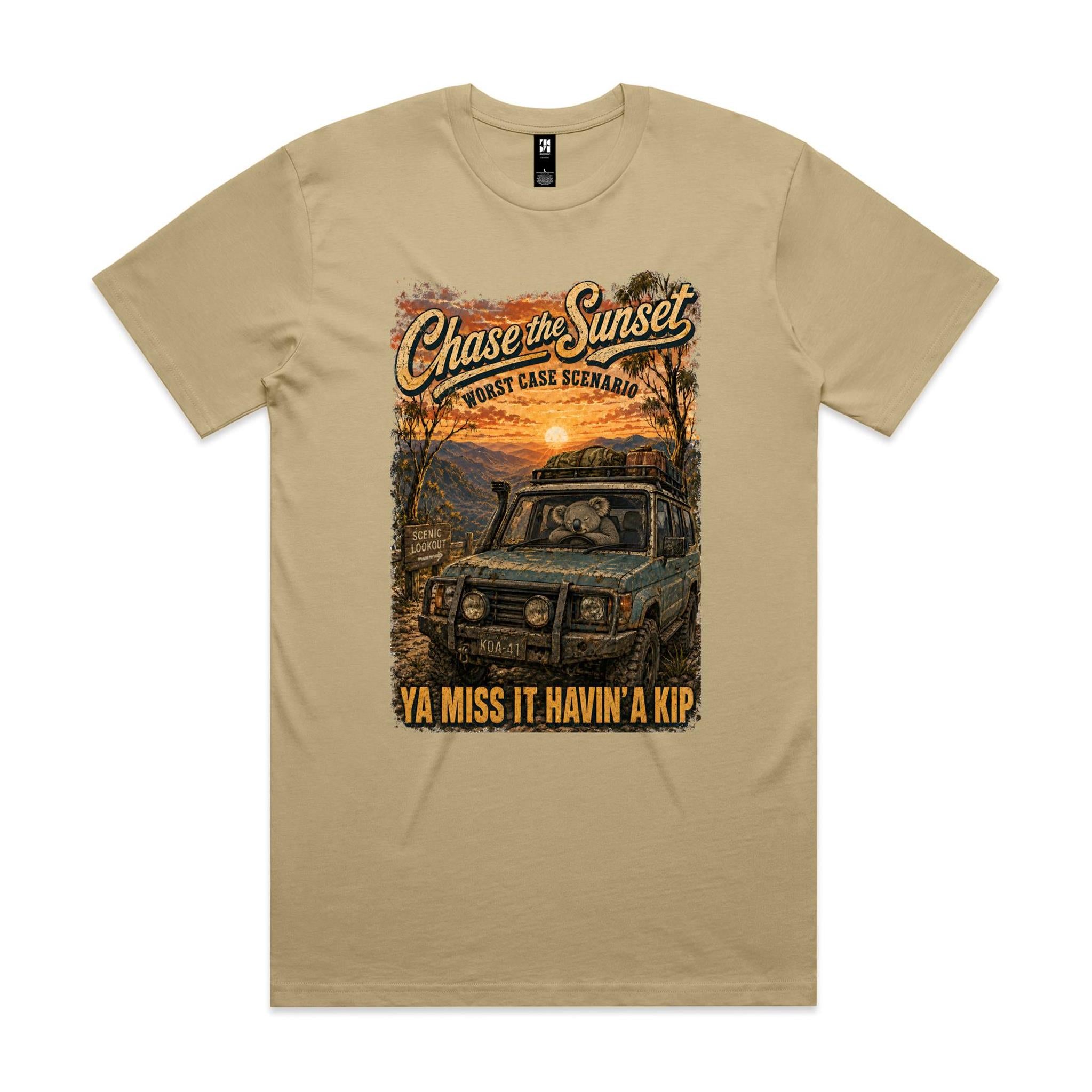 Chase the Sunset — Ya Miss It Havin' a Kip | Koala 4WD Tee