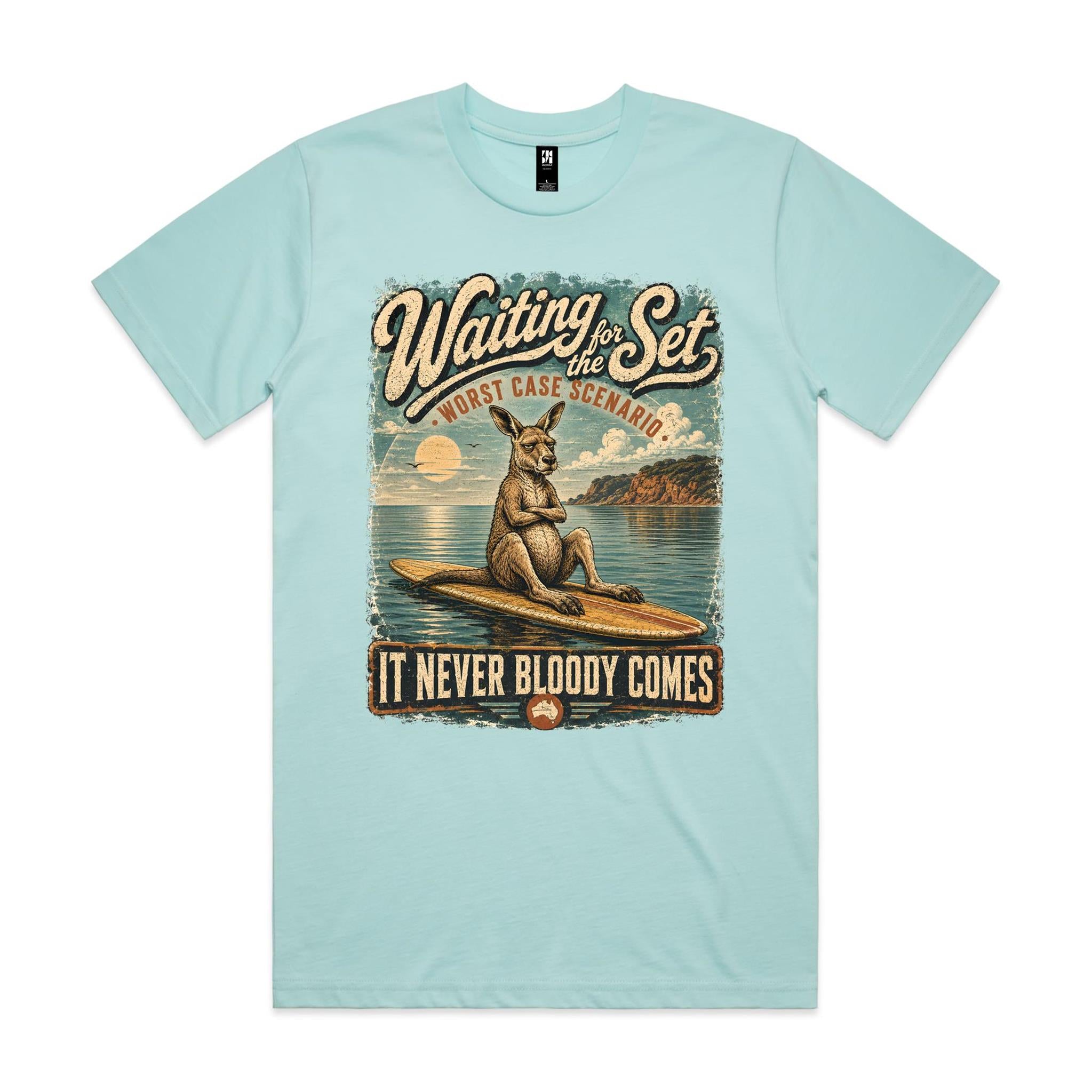 Waiting for the Set — It Never Bloody Comes | Kangaroo Surf Tee