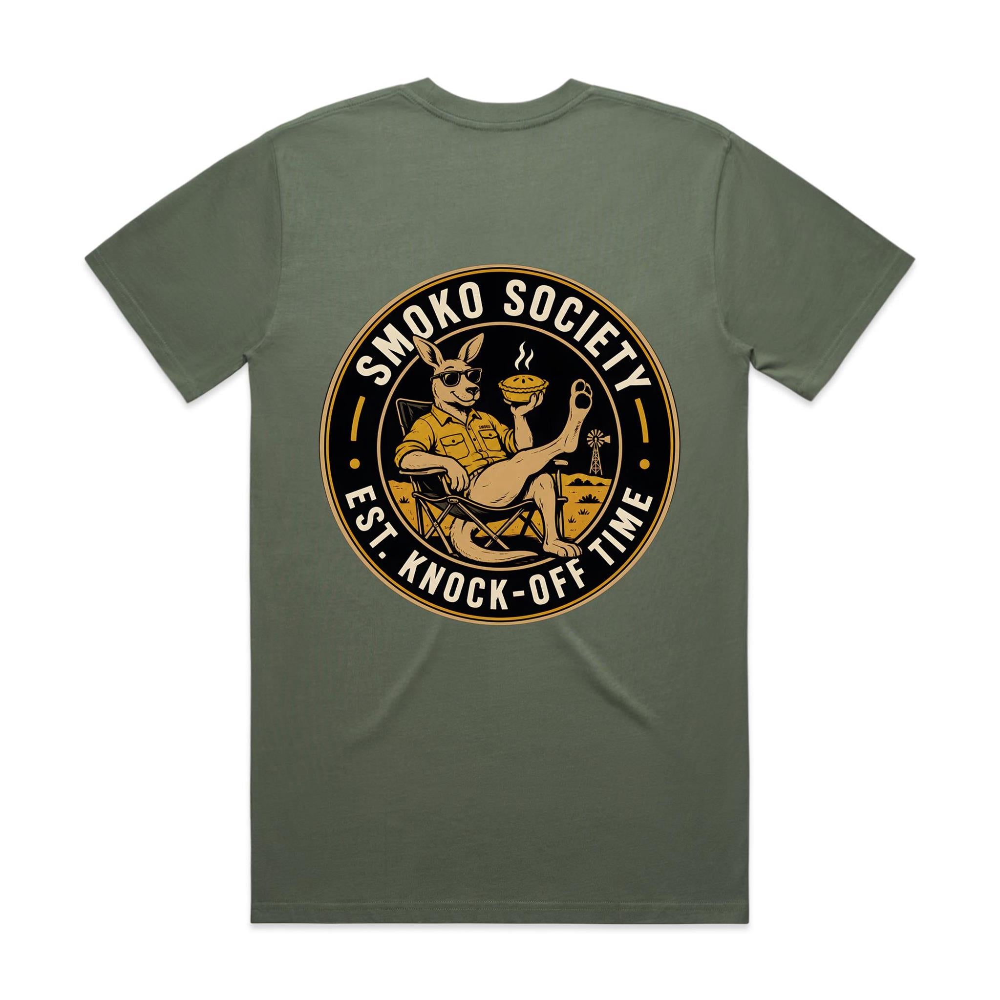 Smoko Society — Est. Knock-Off Time | Kangaroo Meat Pie Badge Tee
