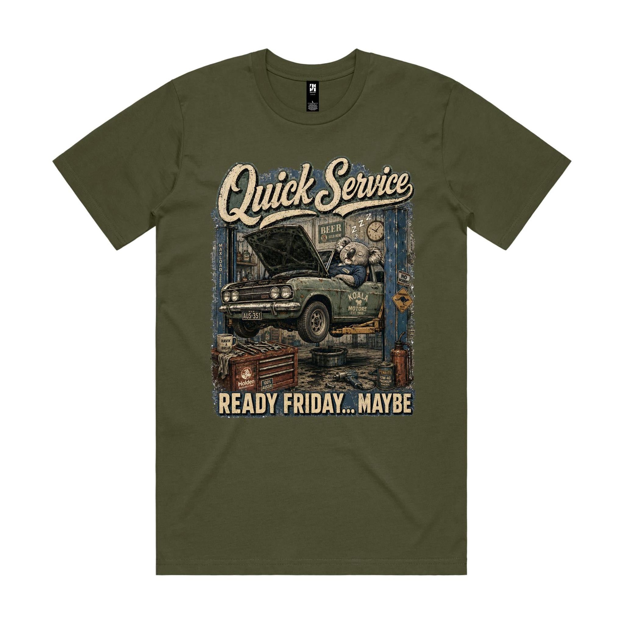 Quick Service — Ready Friday... Maybe | Koala Mechanic Tee