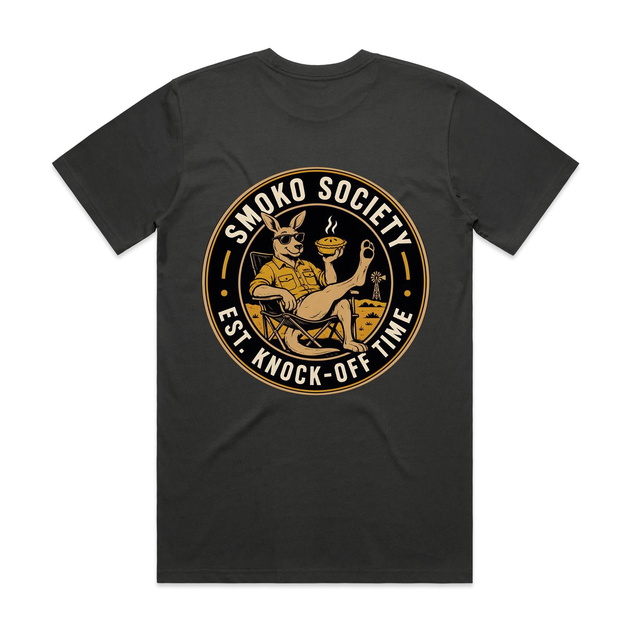 Smoko Society — Est. Knock-Off Time | Kangaroo Meat Pie Badge Tee