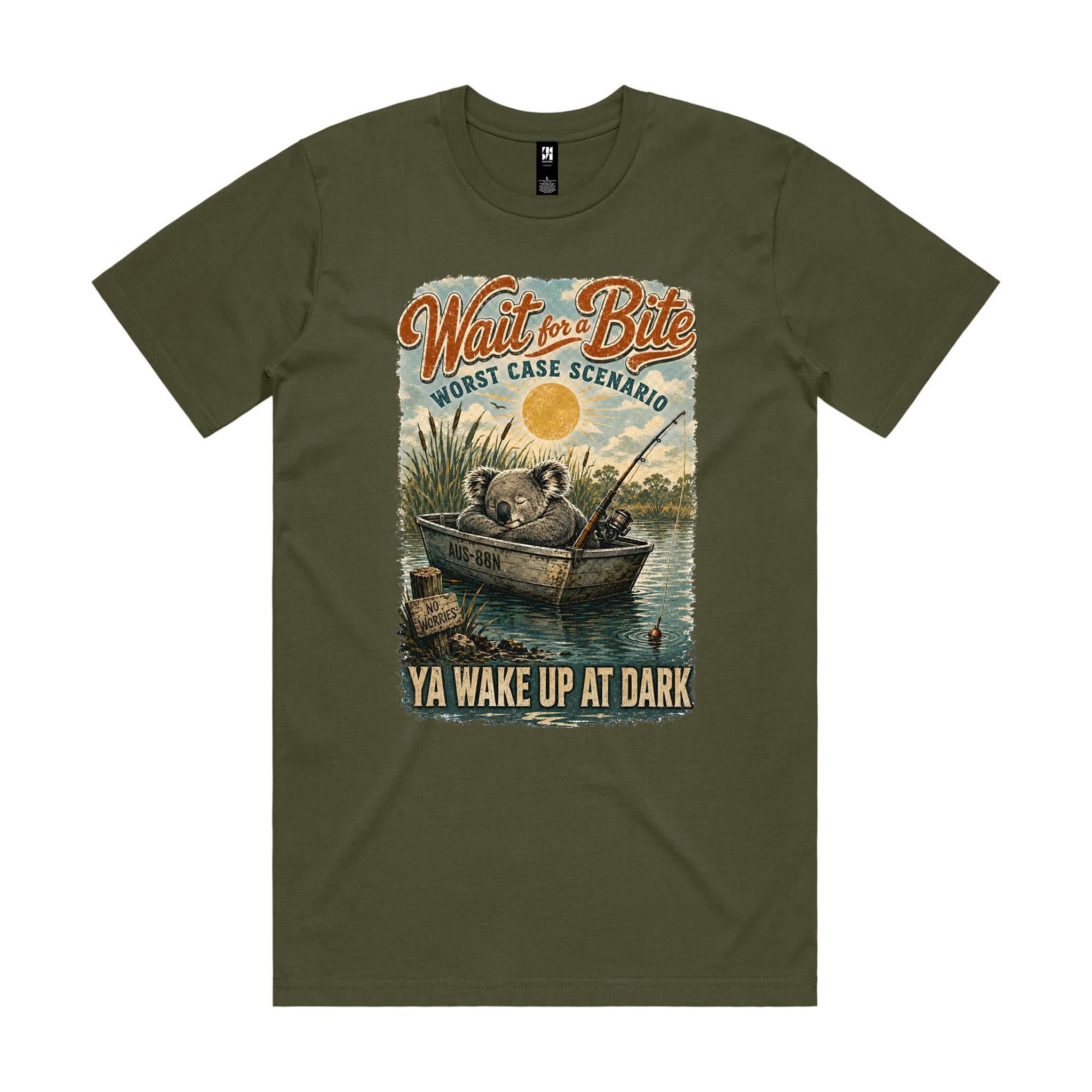 Wait for a Bite — Ya Wake Up at Dark | Koala Fishing Tee