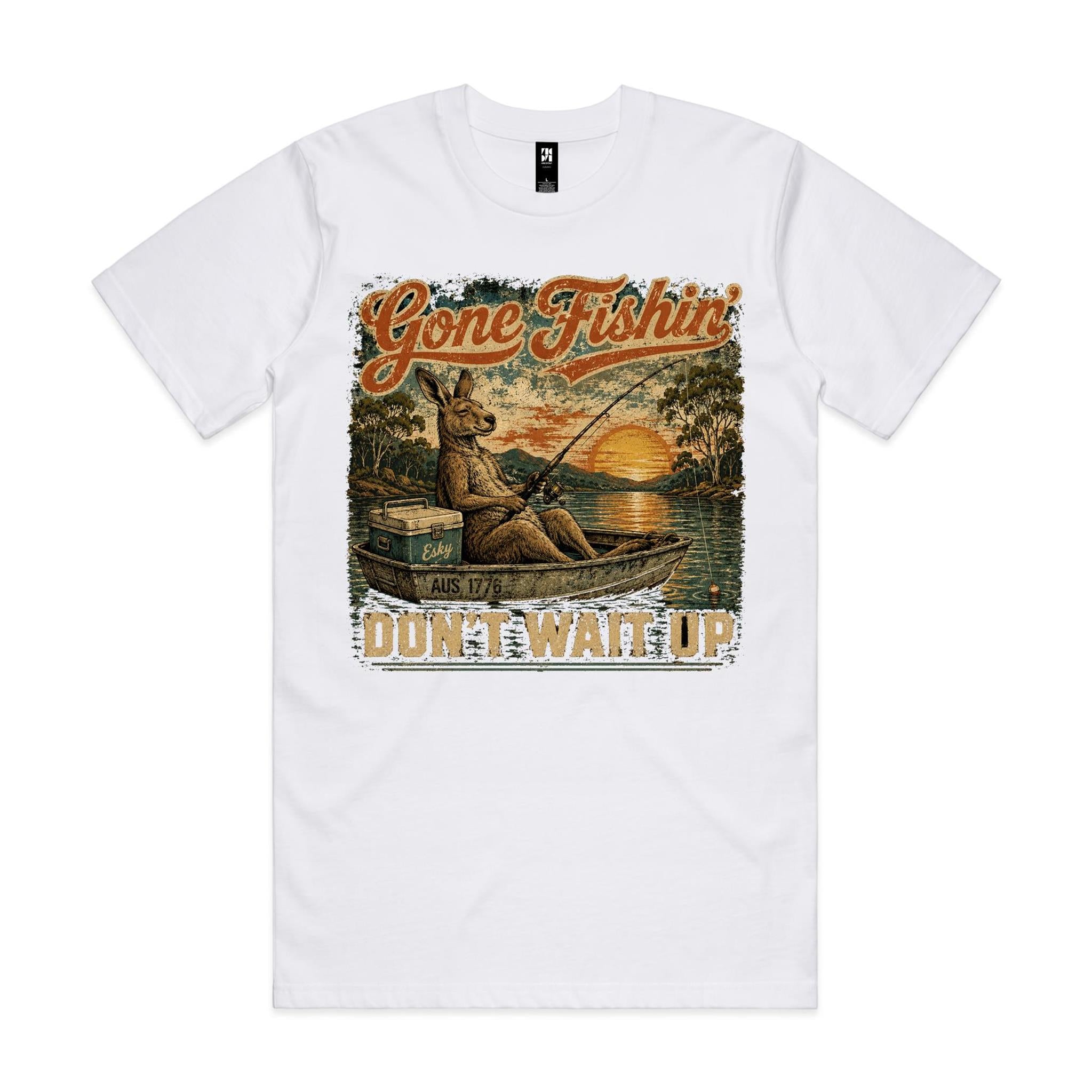 Gone Fishin' Don't Wait Up — Kangaroo Boat Tee