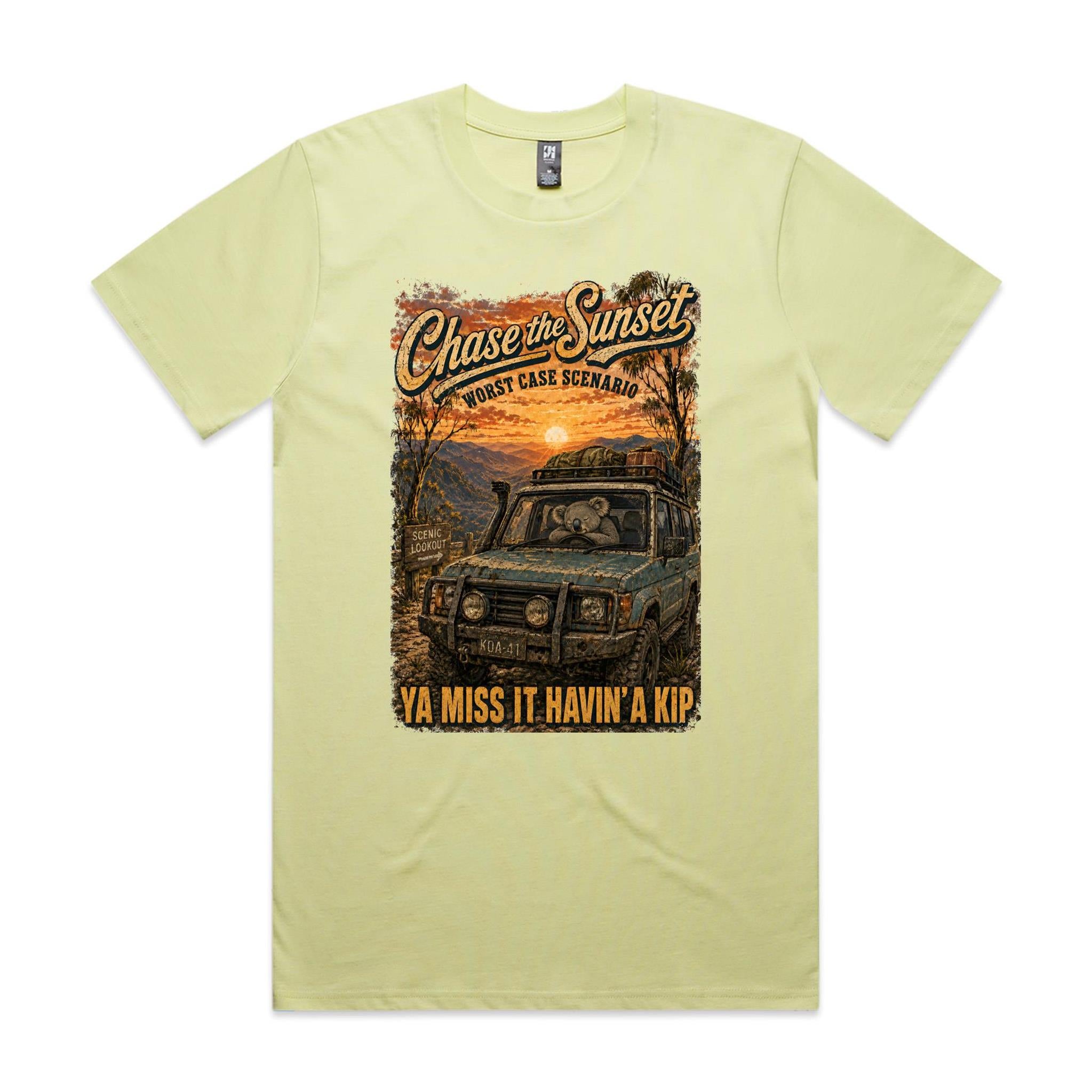 Chase the Sunset — Ya Miss It Havin' a Kip | Koala 4WD Tee