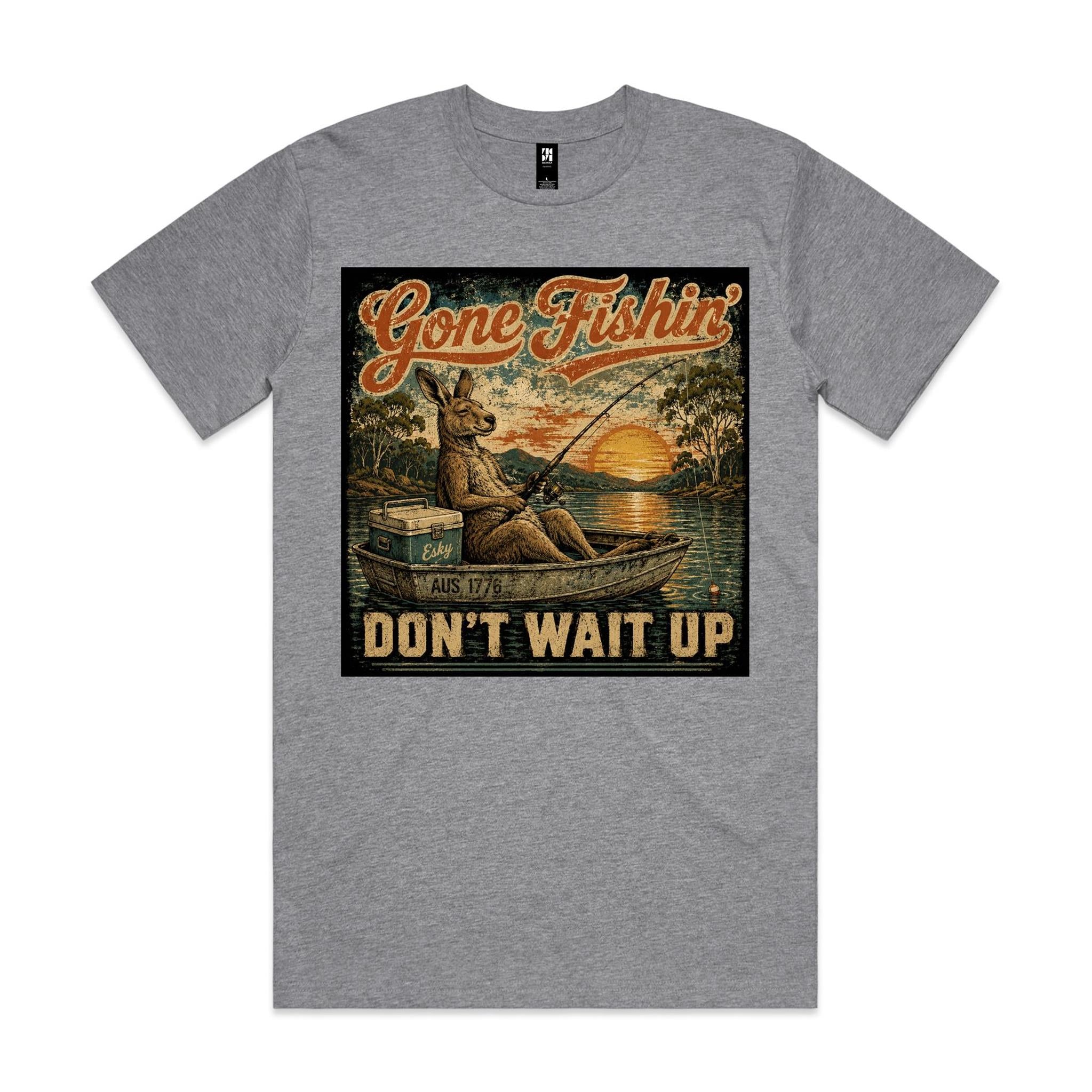 Gone Fishin' Don't Wait Up — Kangaroo Boat Tee