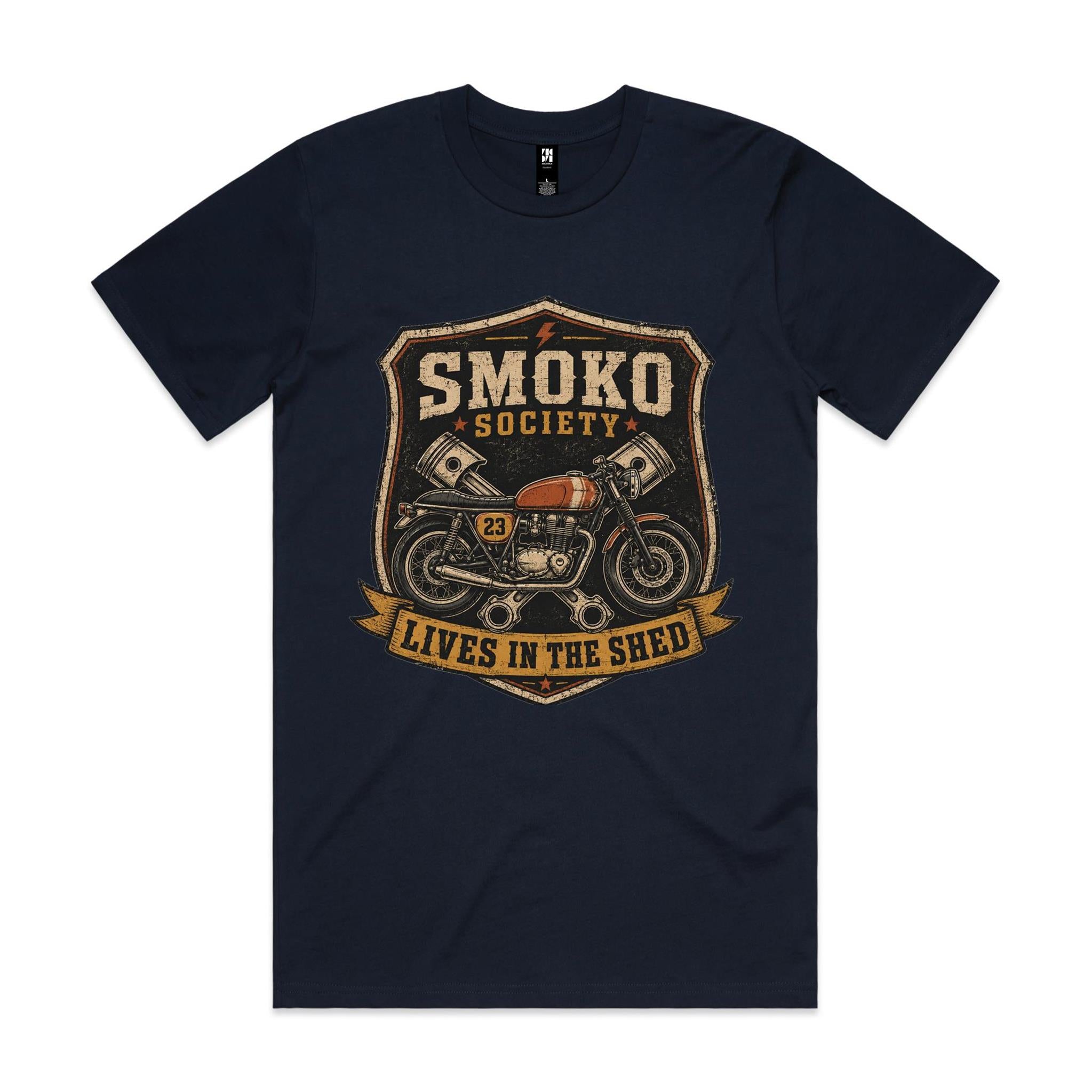 Smoko Society — Lives in the Shed | Cafe Racer Tee