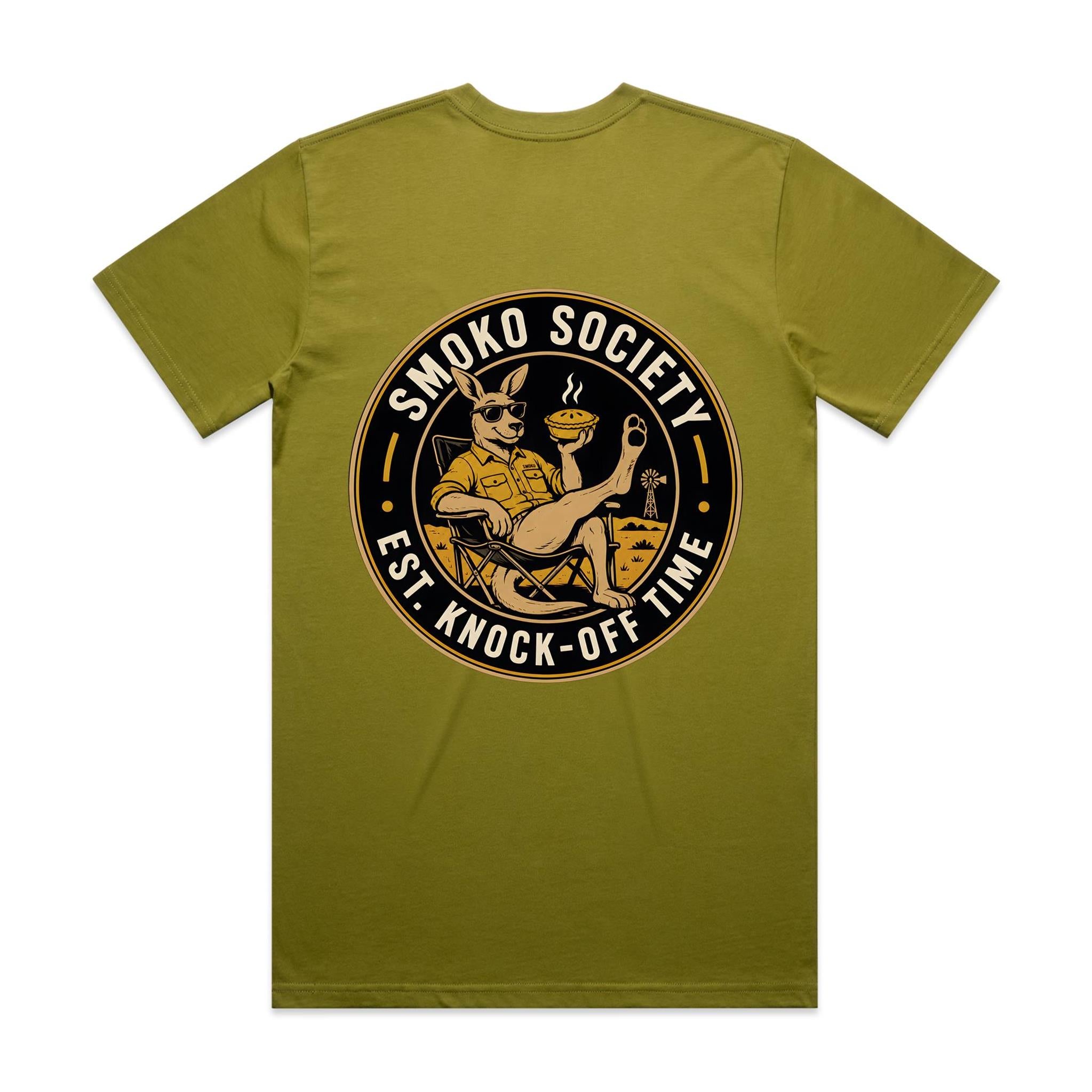 Smoko Society — Est. Knock-Off Time | Kangaroo Meat Pie Badge Tee