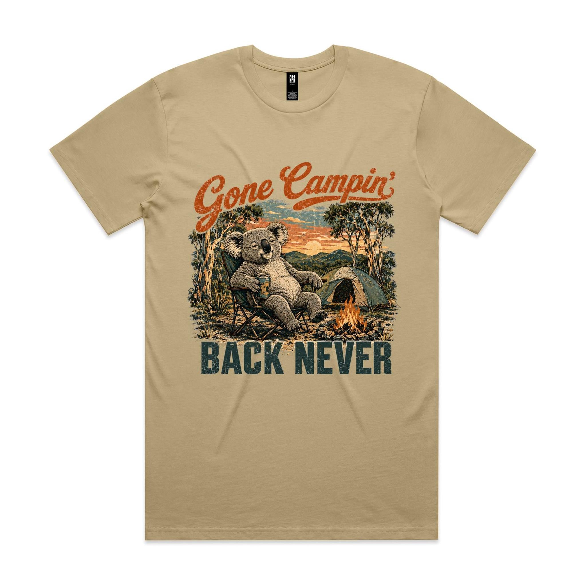 Gone Campin' Back Never — Koala Camping Tee