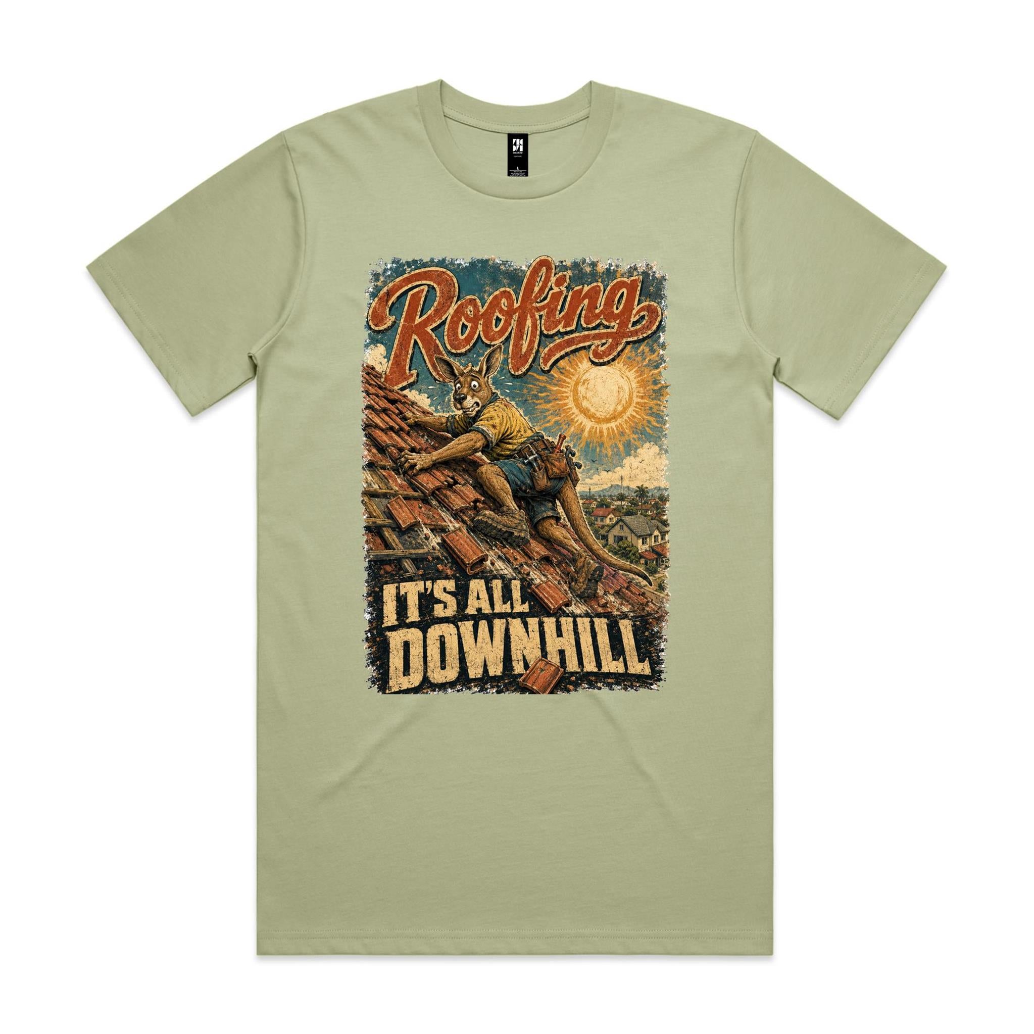 Roofing — It's All Downhill | Kangaroo Roofer Tee