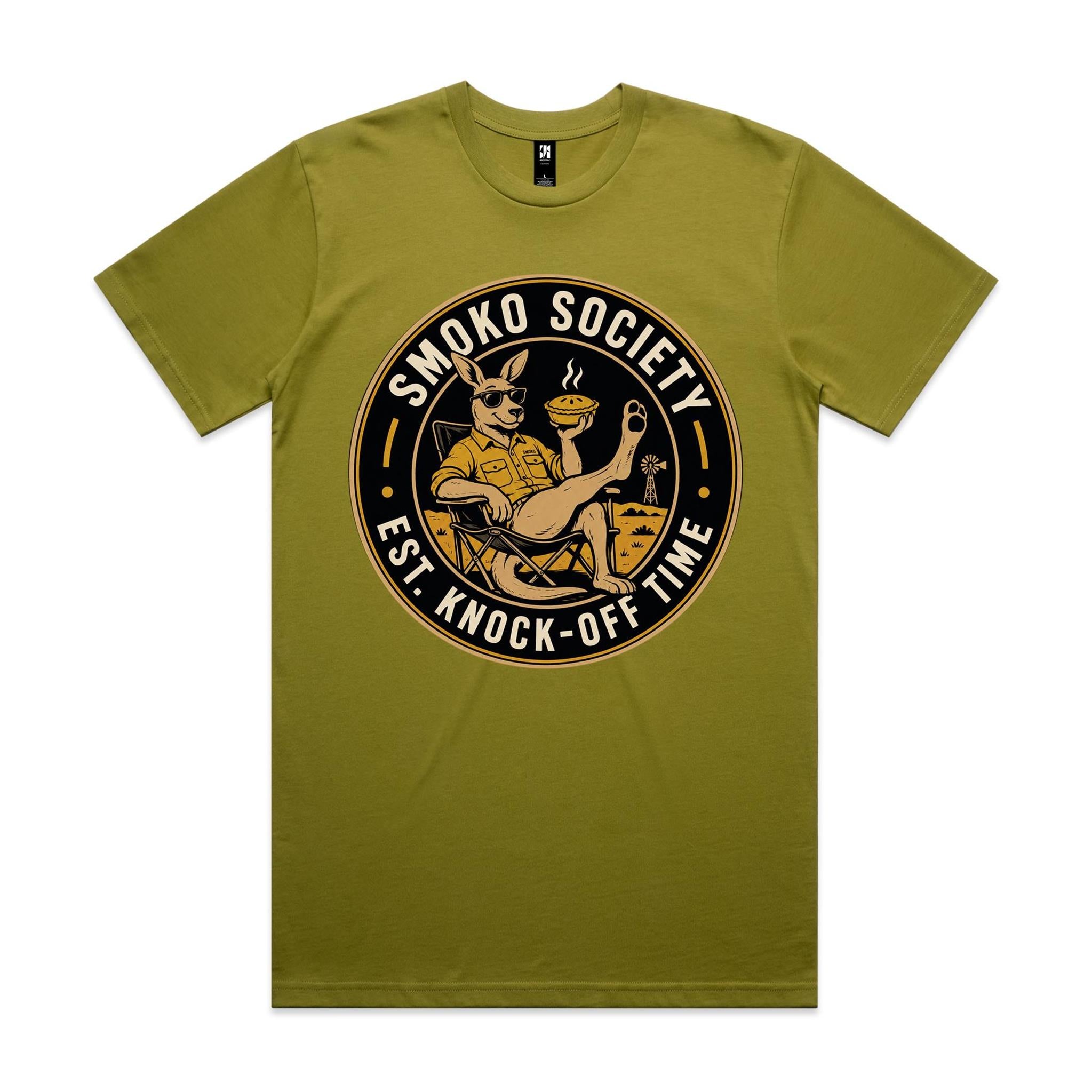 Smoko Society — Est. Knock-Off Time | Kangaroo Meat Pie Badge Tee