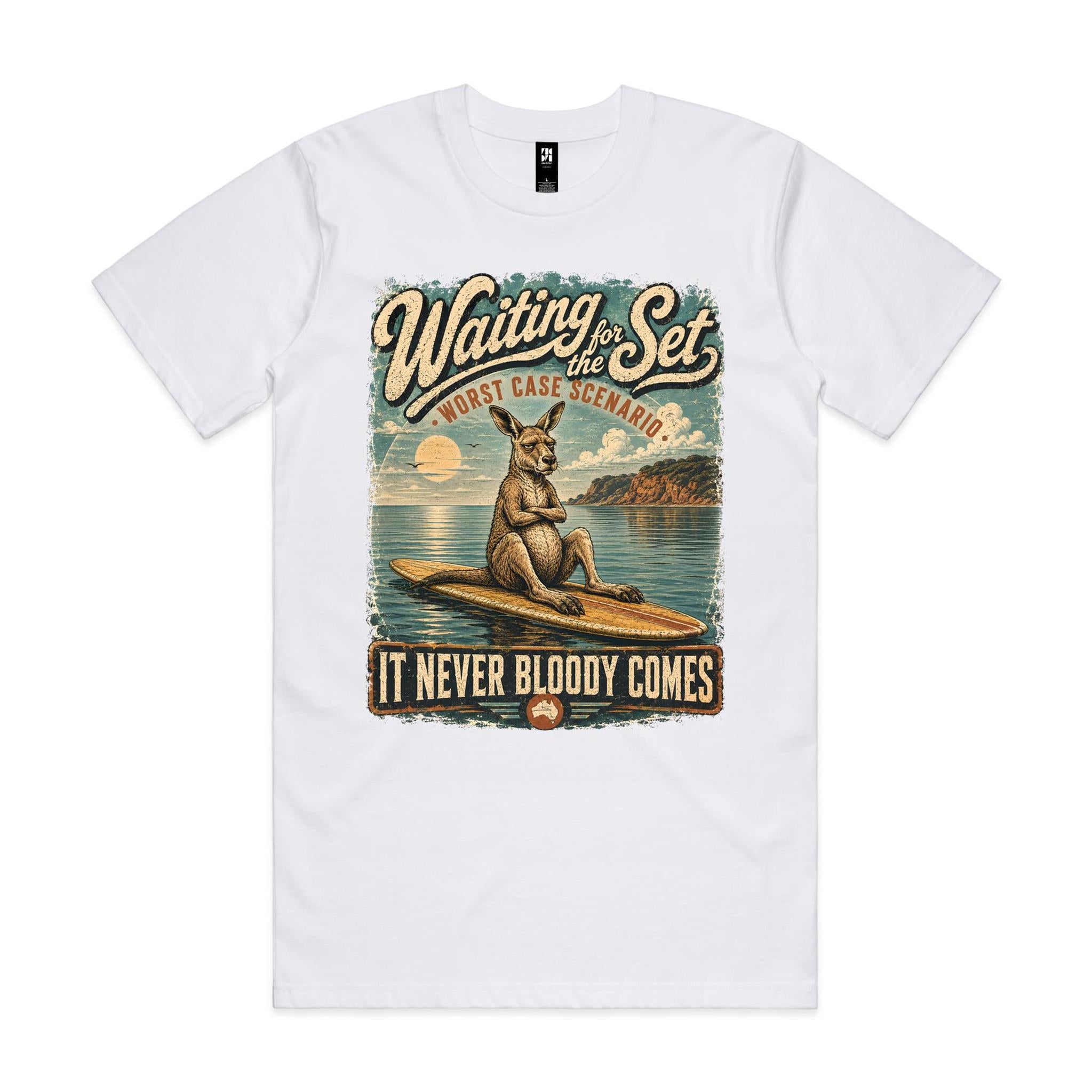 Waiting for the Set — It Never Bloody Comes | Kangaroo Surf Tee