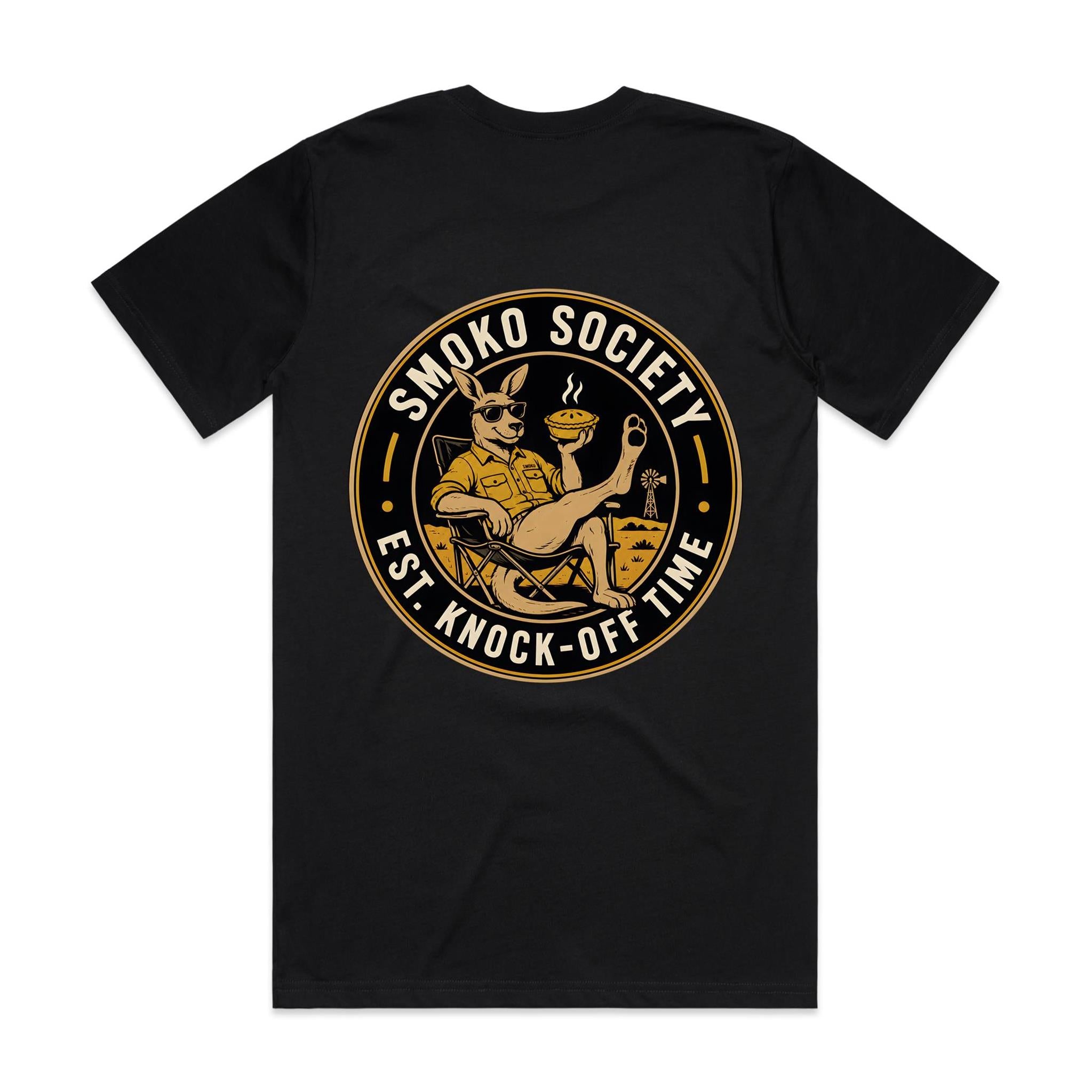 Smoko Society — Est. Knock-Off Time | Kangaroo Meat Pie Badge Tee