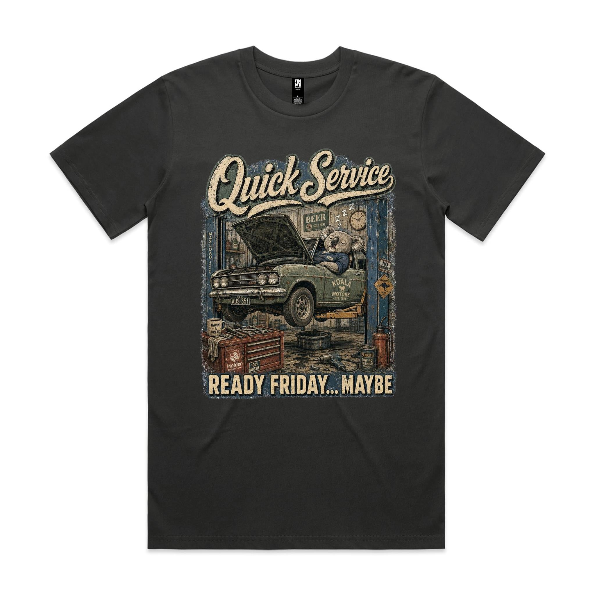 Quick Service — Ready Friday... Maybe | Koala Mechanic Tee