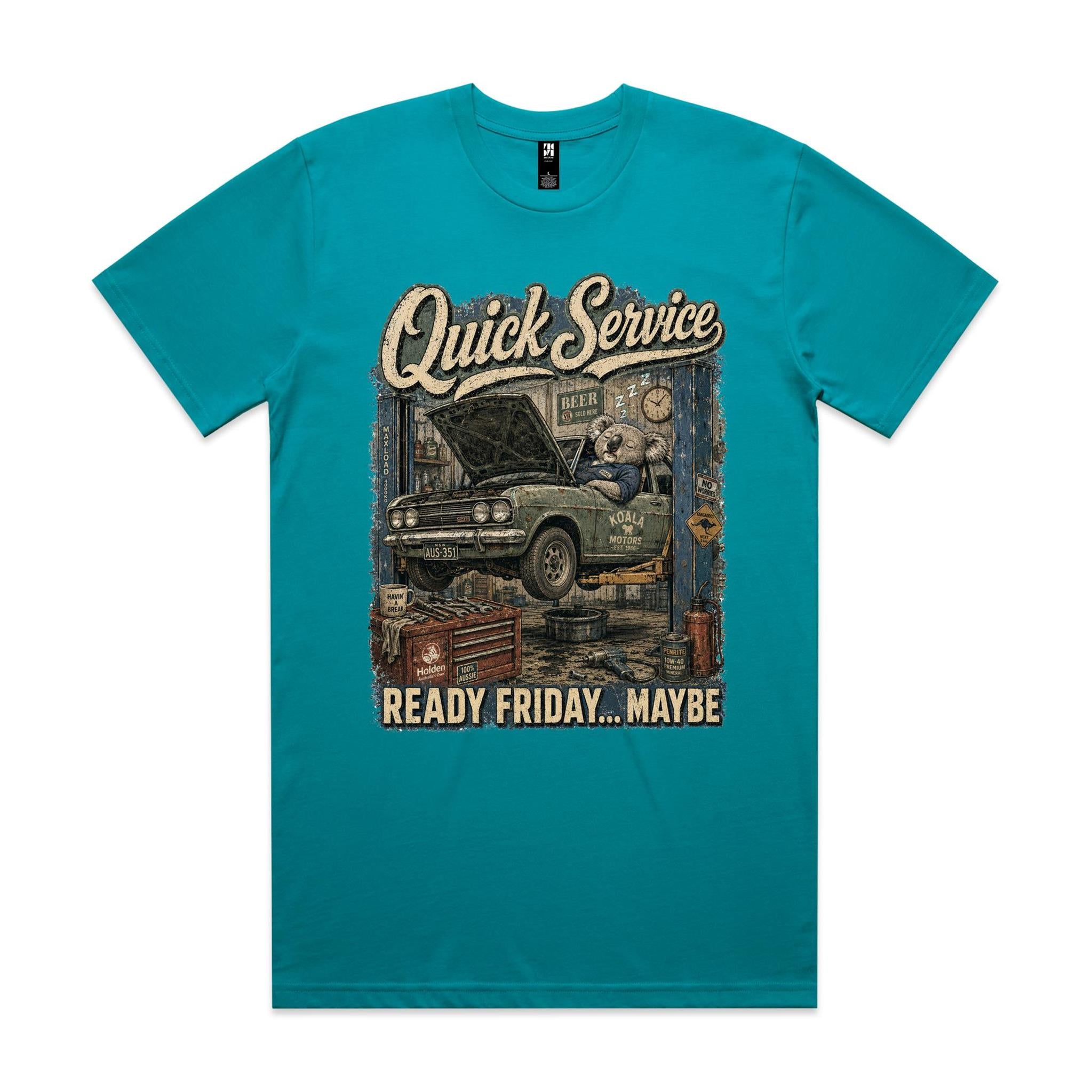 Quick Service — Ready Friday... Maybe | Koala Mechanic Tee