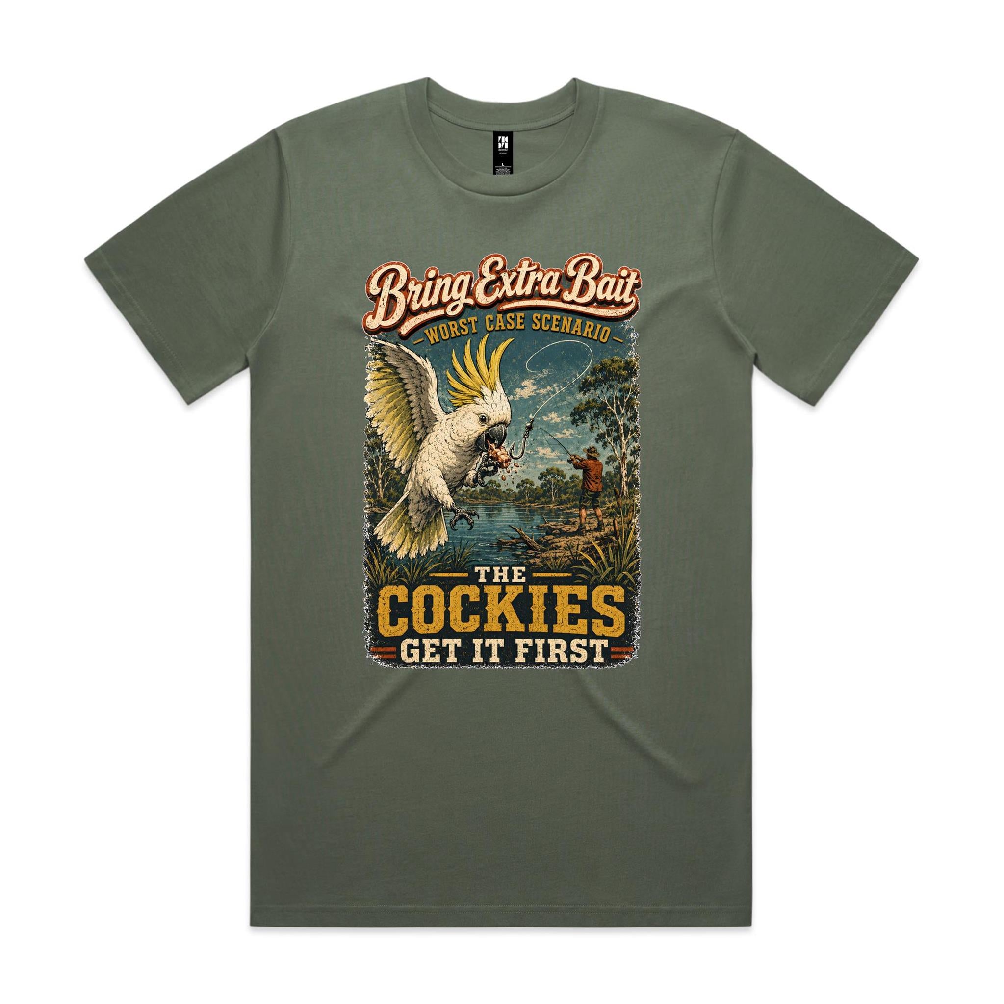 Bring Extra Bait — The Cockies Get It First | Cockatoo Fishing Tee