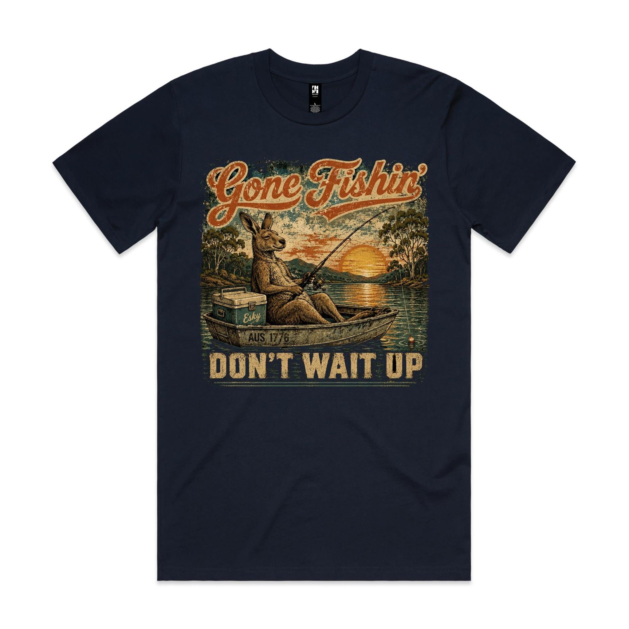Gone Fishin' Don't Wait Up — Kangaroo Boat Tee