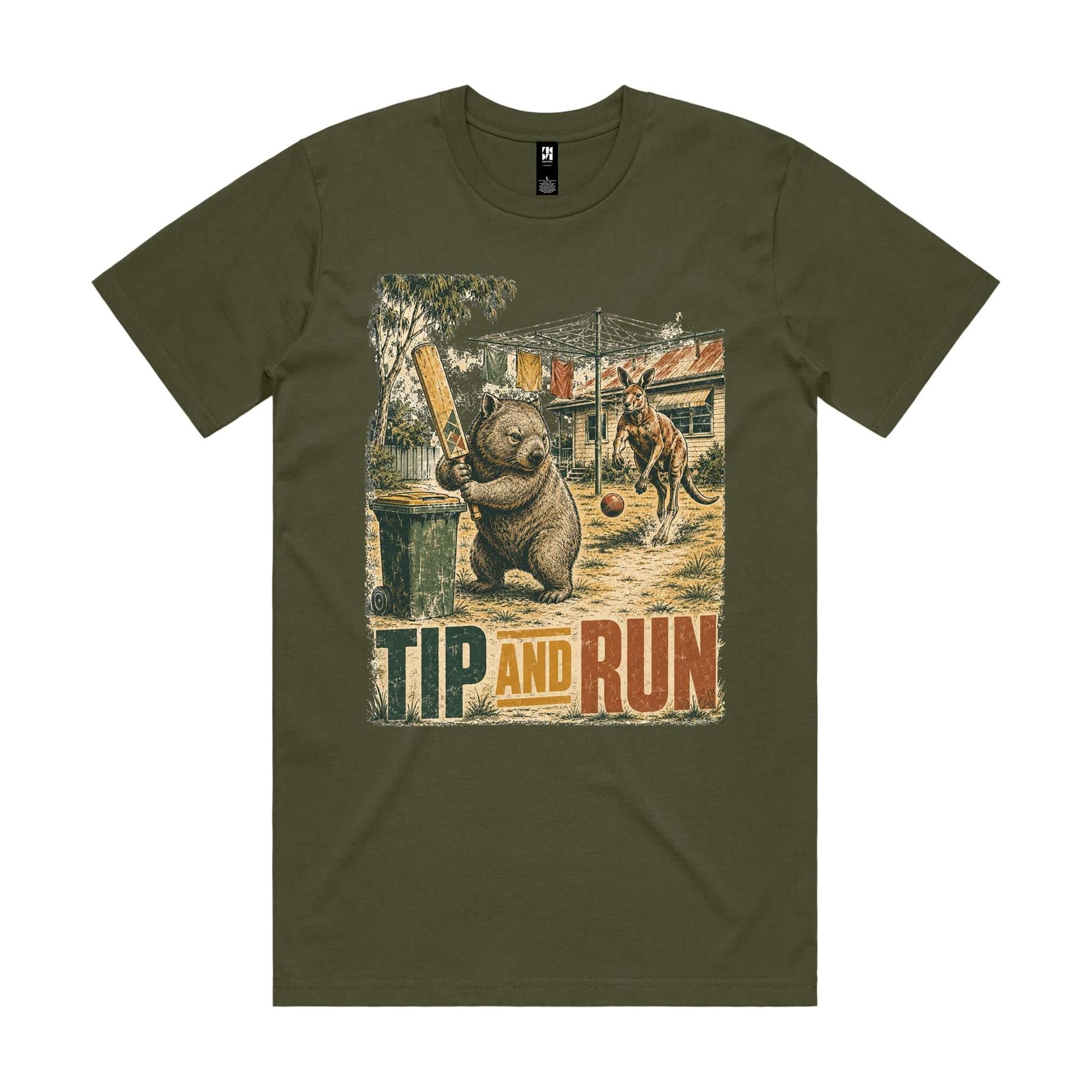 Tip and Run — Wombat Backyard Cricket Tee