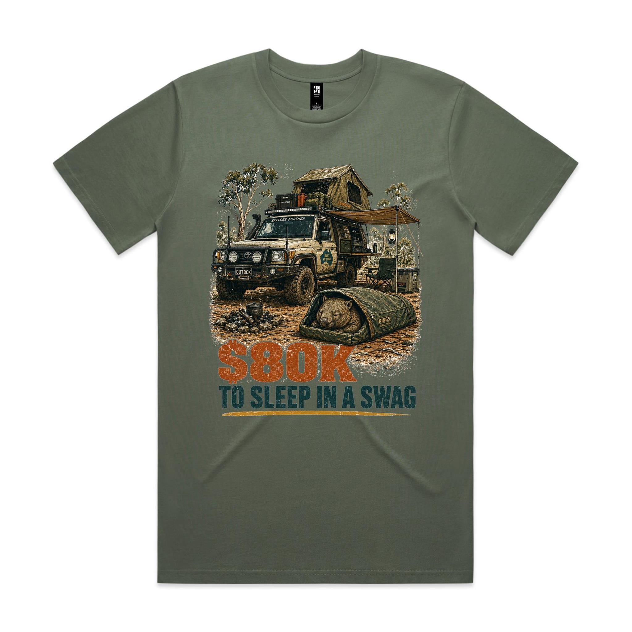 $80K to Sleep in a Swag — Wombat 4WD Tee