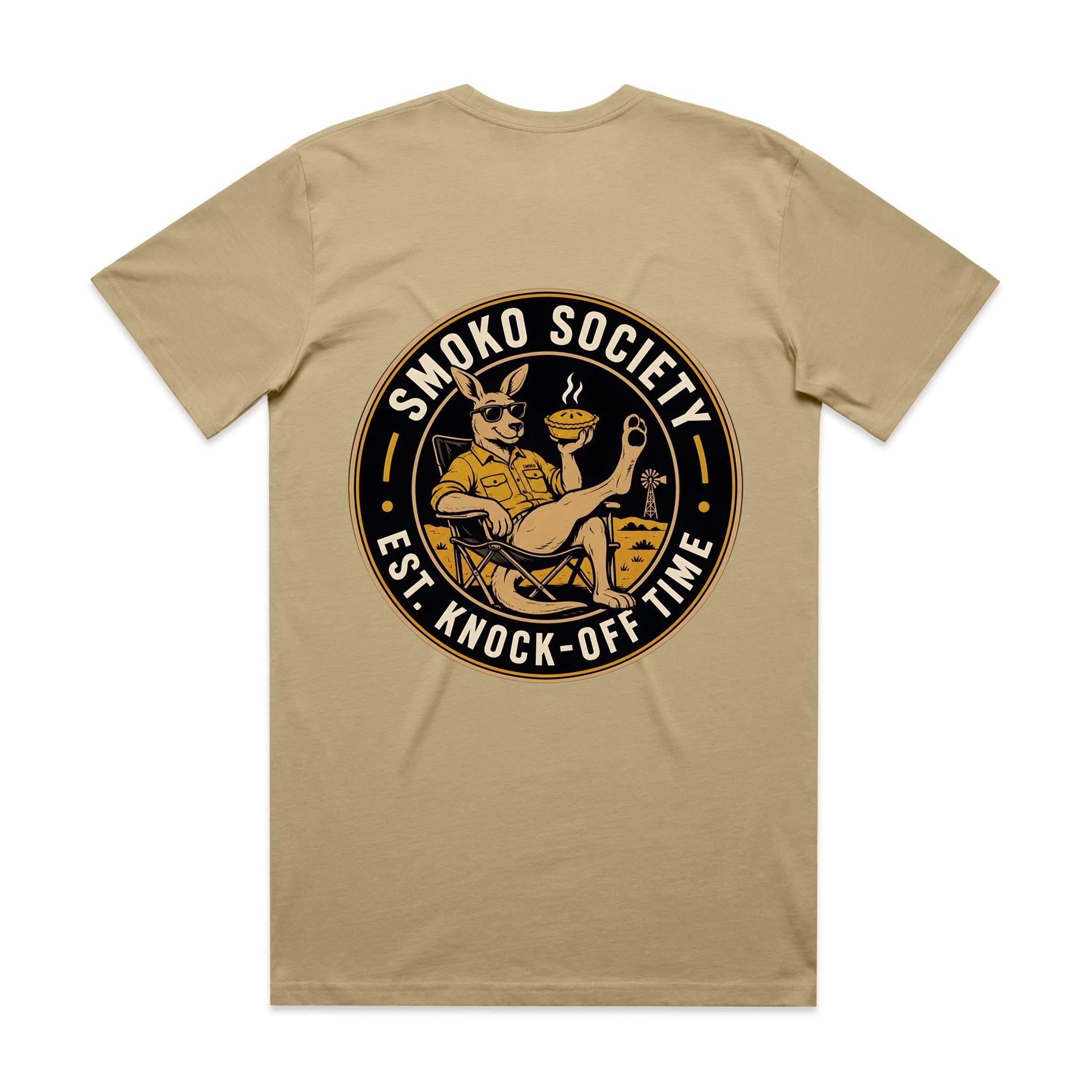 Smoko Society — Est. Knock-Off Time | Kangaroo Meat Pie Badge Tee