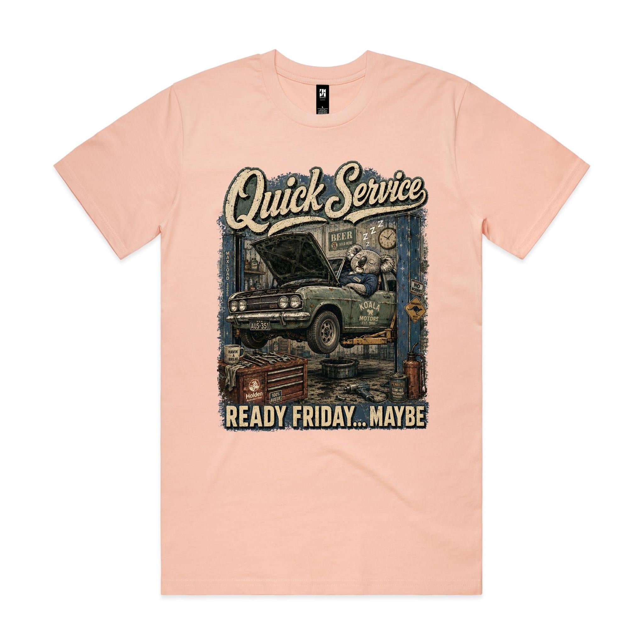 Quick Service — Ready Friday... Maybe | Koala Mechanic Tee