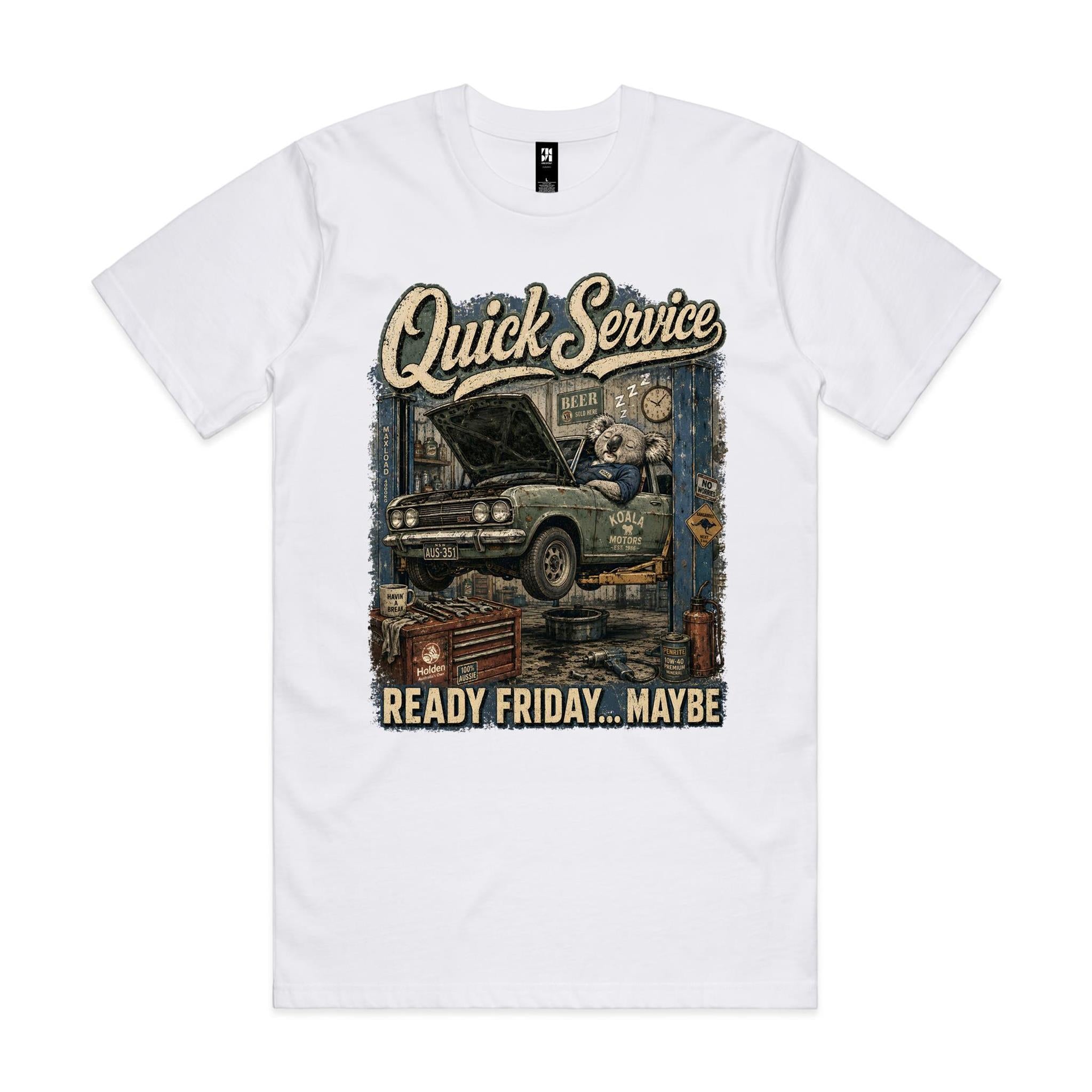 Quick Service — Ready Friday... Maybe | Koala Mechanic Tee