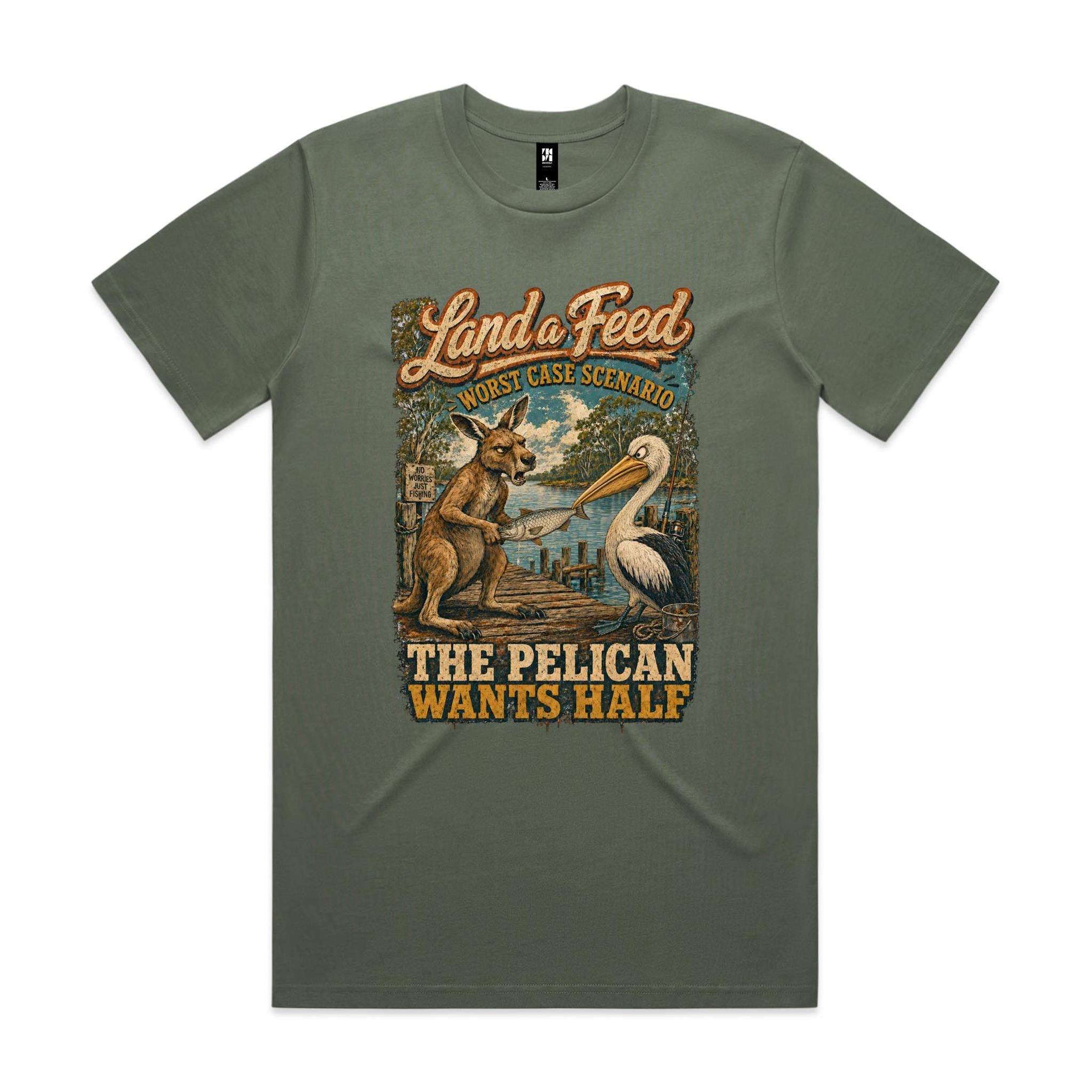Land a Feed — The Pelican Wants Half | Kangaroo Fishing Tee
