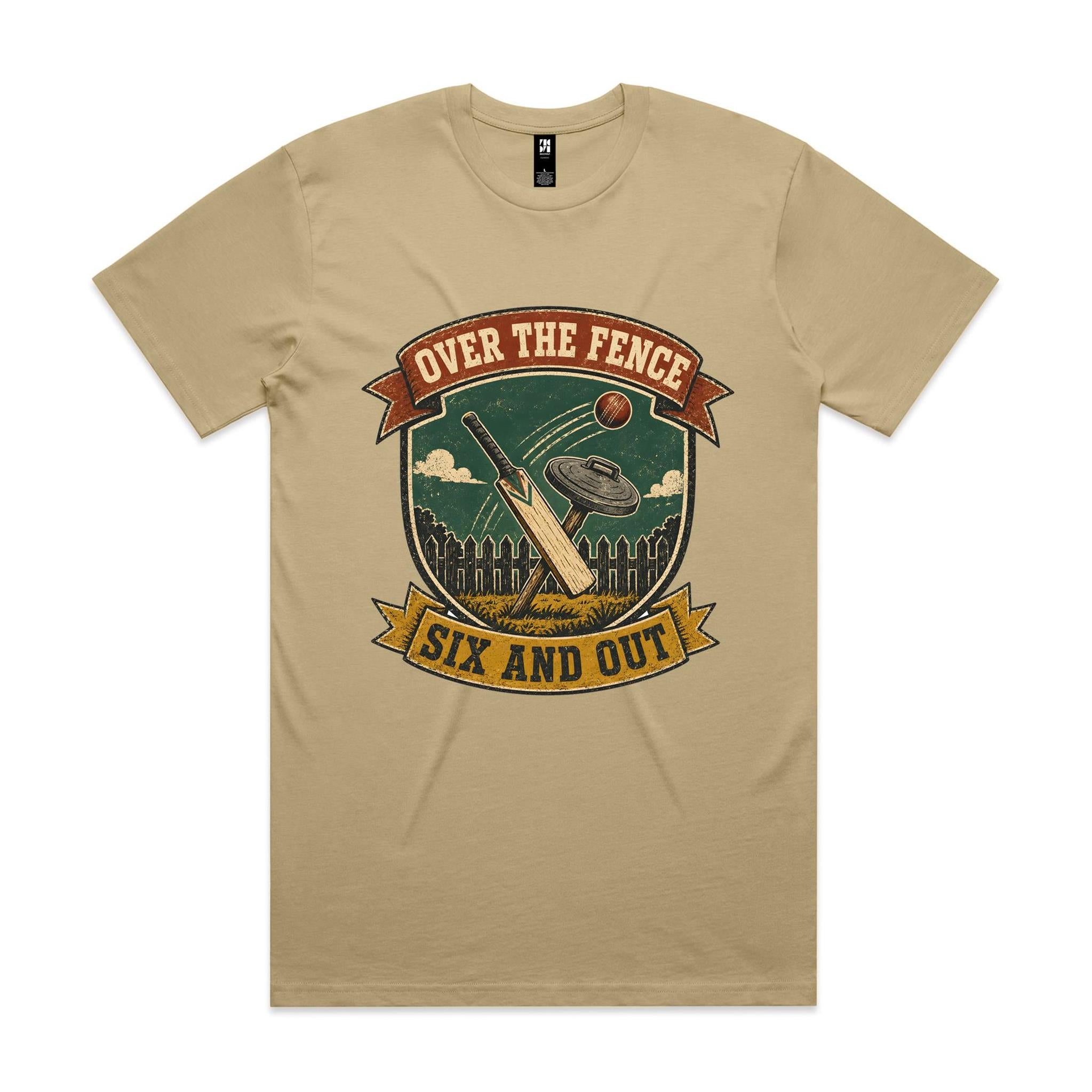 Over the Fence, Six and Out — Backyard Cricket Tee