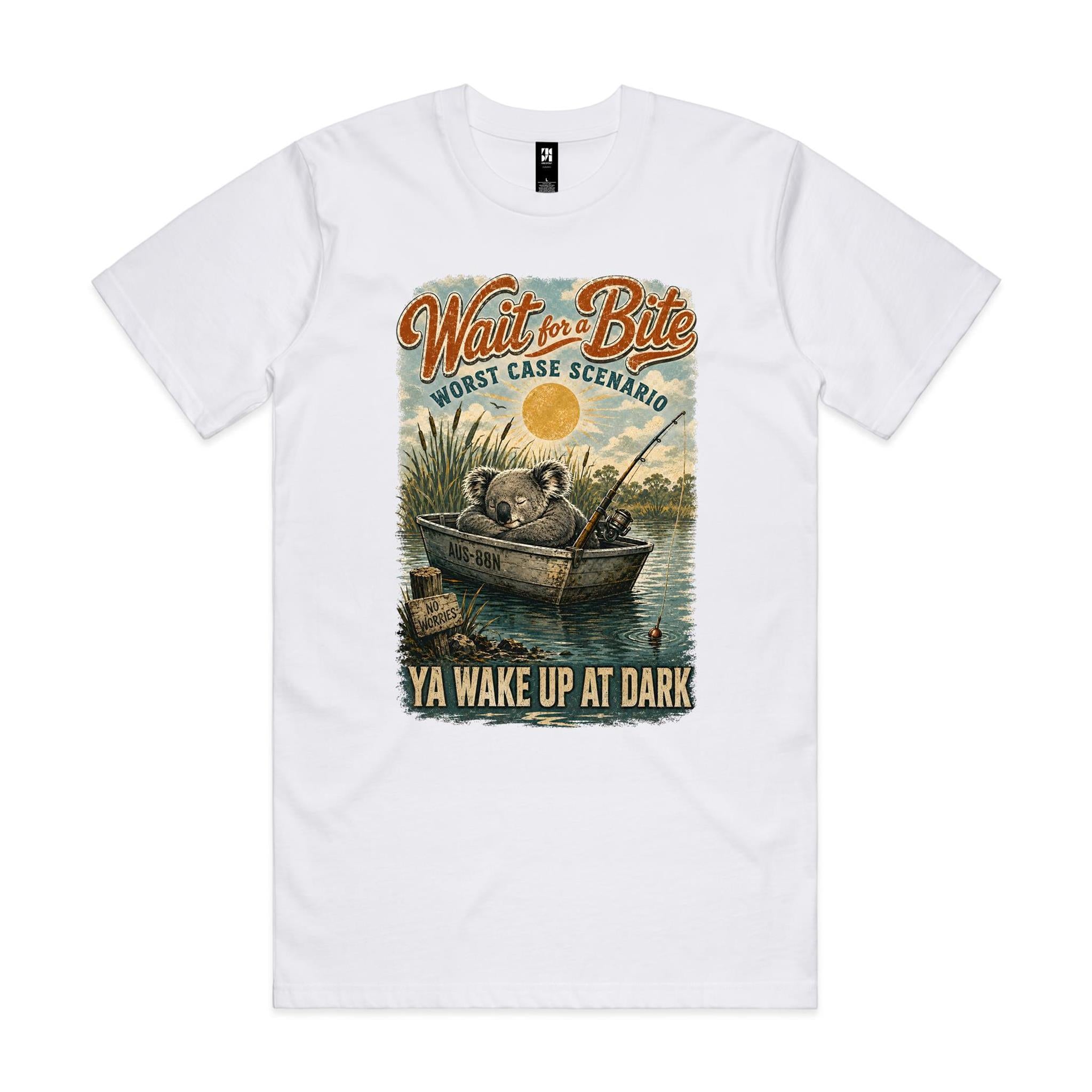 Wait for a Bite — Ya Wake Up at Dark | Koala Fishing Tee
