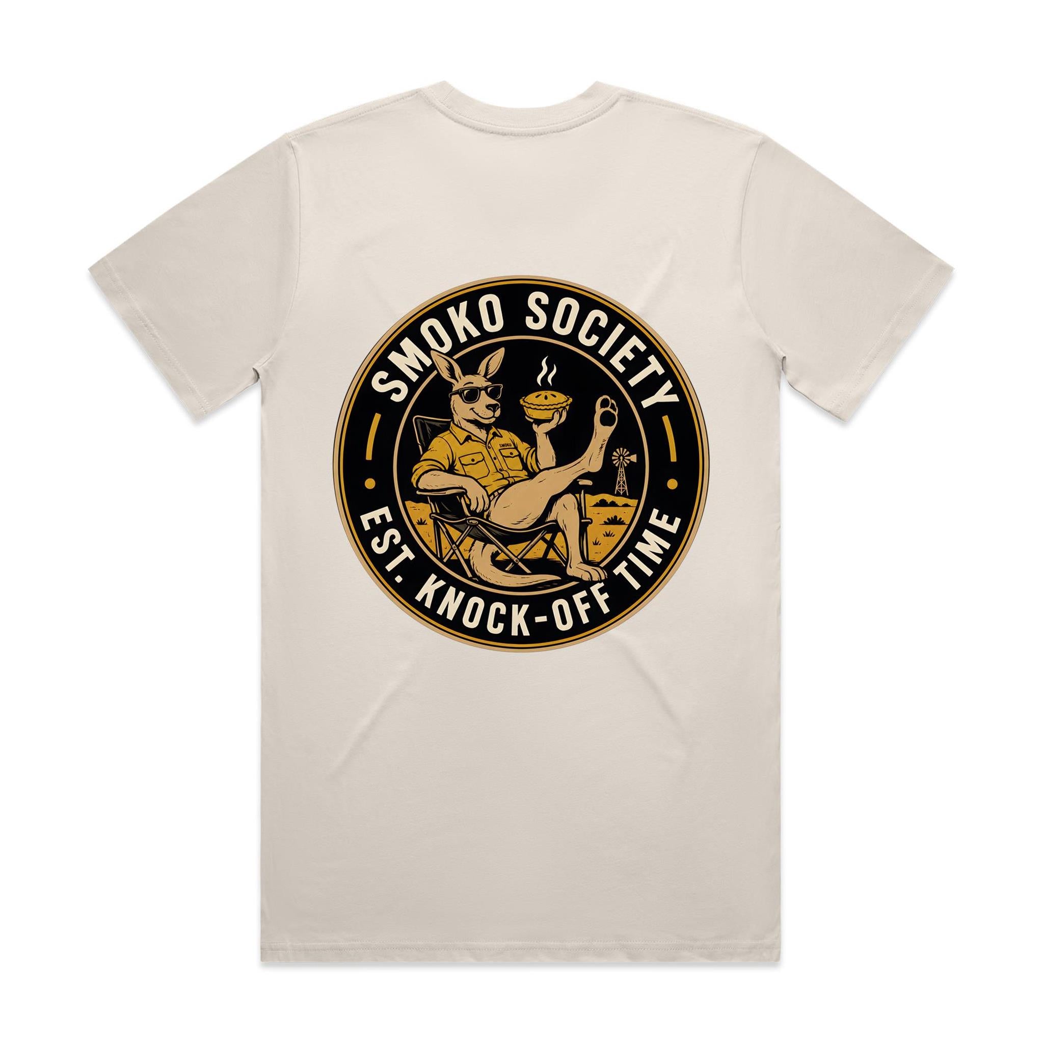 Smoko Society — Est. Knock-Off Time | Kangaroo Meat Pie Badge Tee