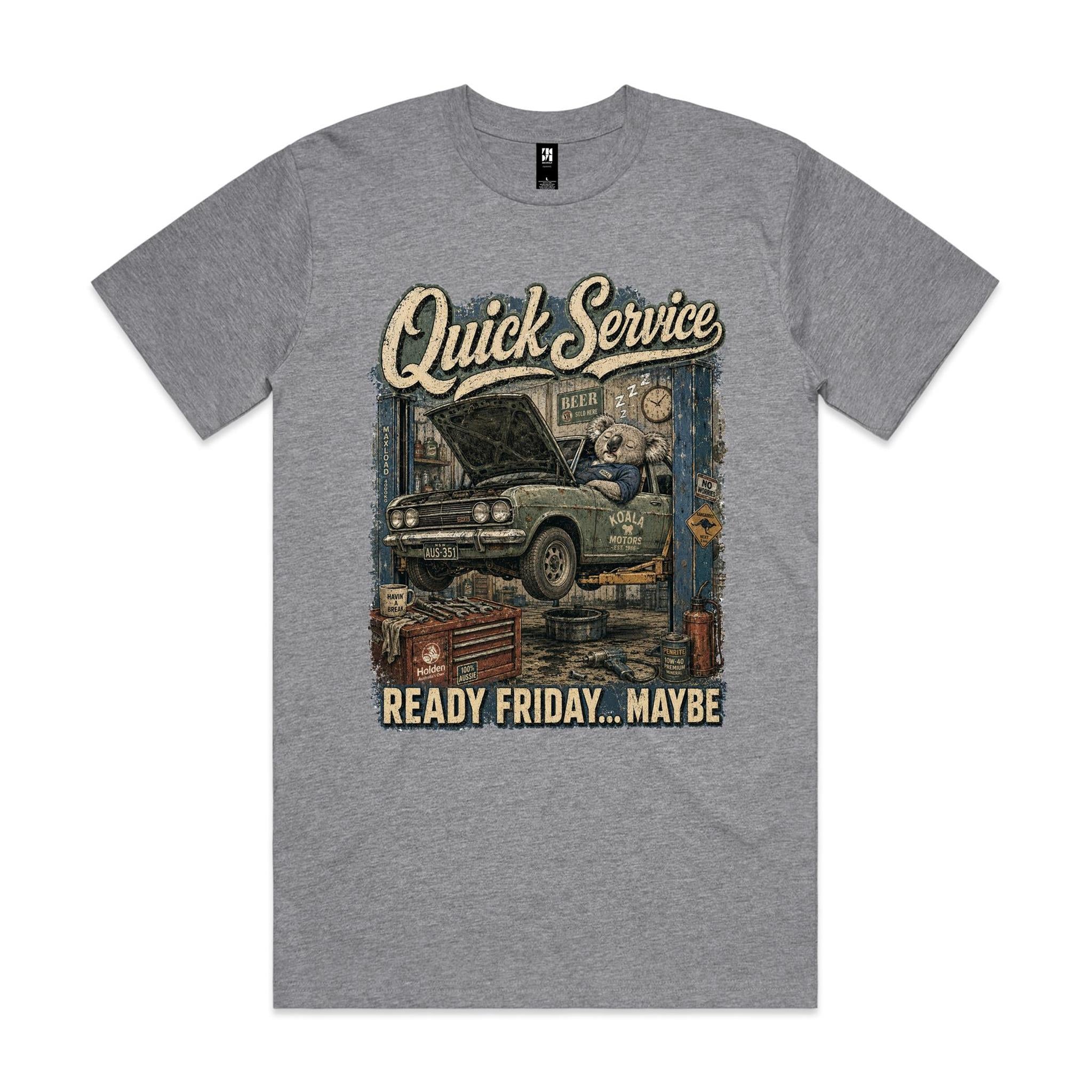 Quick Service — Ready Friday... Maybe | Koala Mechanic Tee