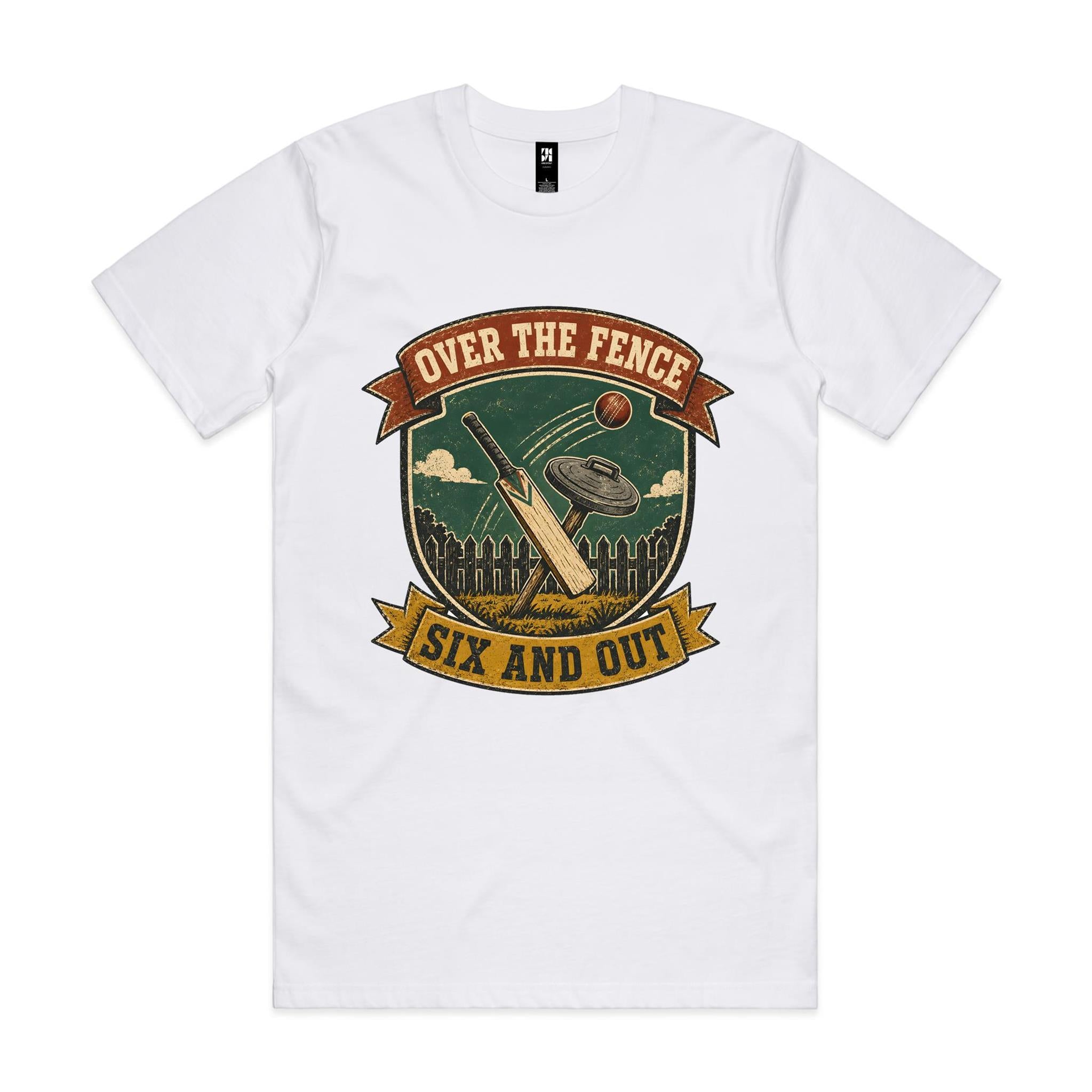 Over the Fence, Six and Out — Backyard Cricket Tee