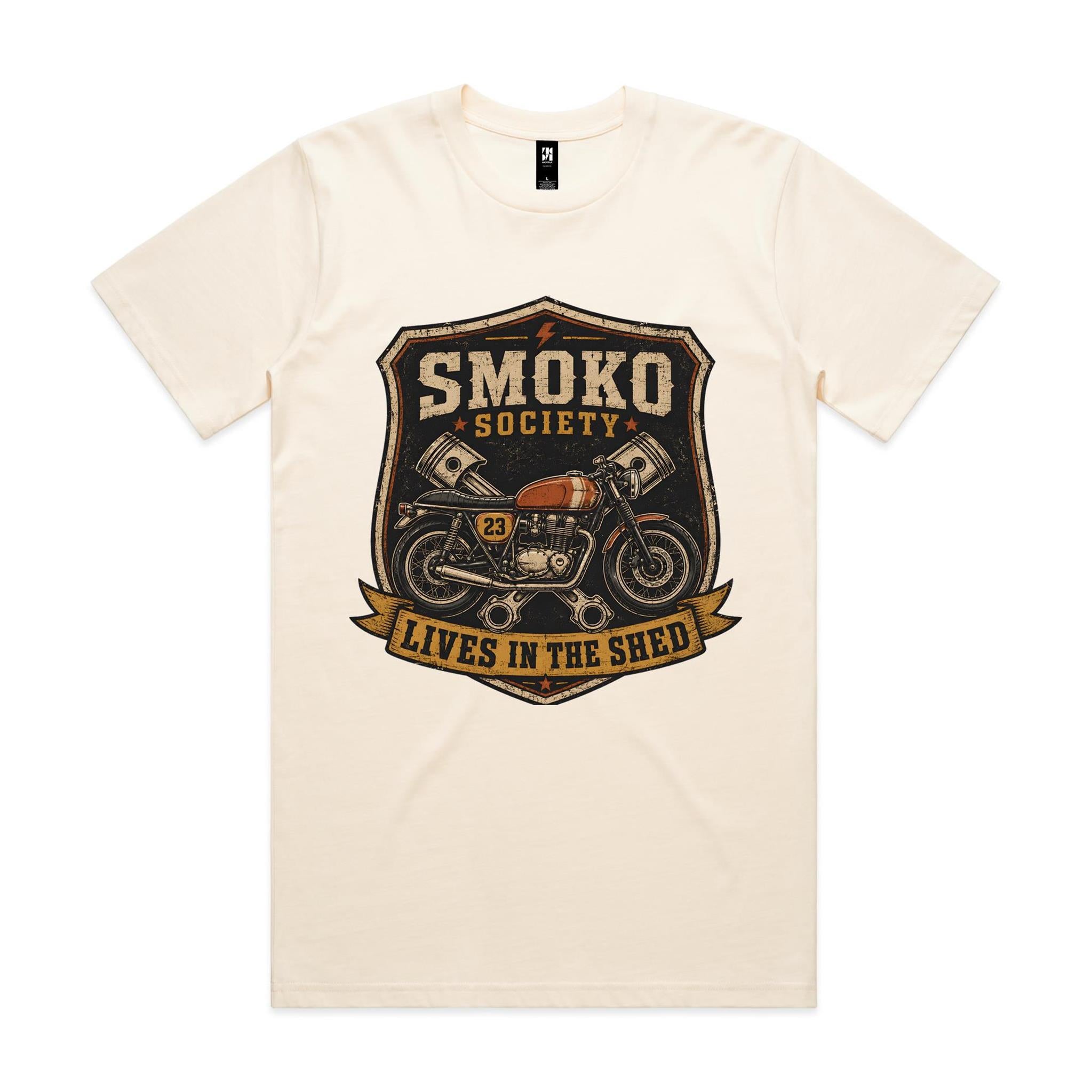 Smoko Society — Lives in the Shed | Cafe Racer Tee