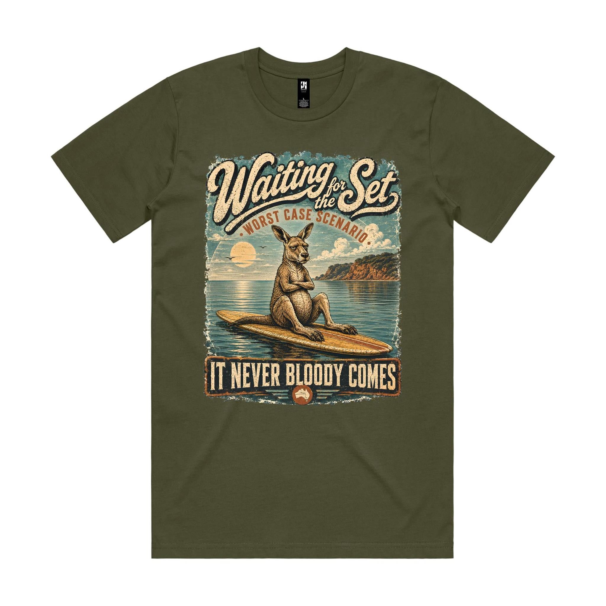 Waiting for the Set — It Never Bloody Comes | Kangaroo Surf Tee