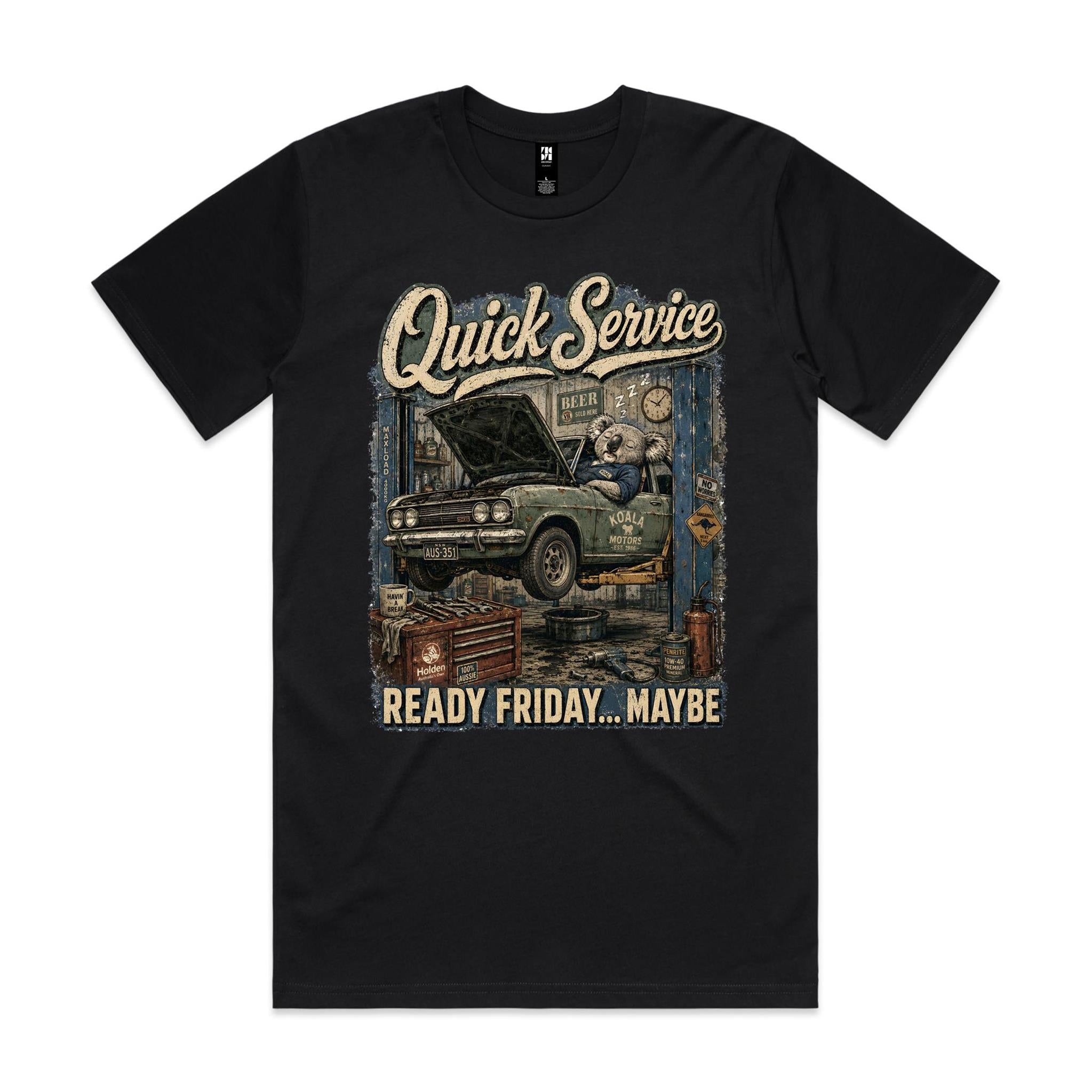 Quick Service — Ready Friday... Maybe | Koala Mechanic Tee
