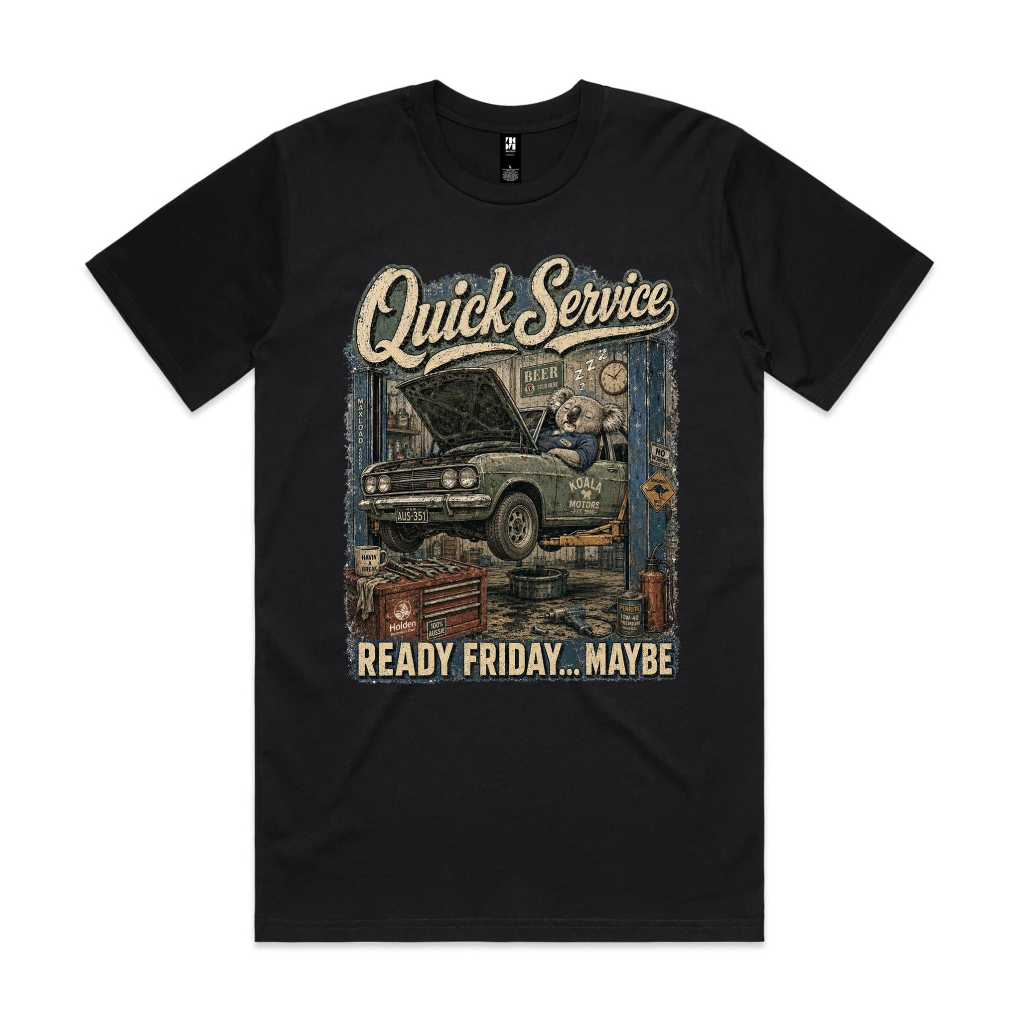Quick Service — Ready Friday... Maybe | Koala Mechanic Tee