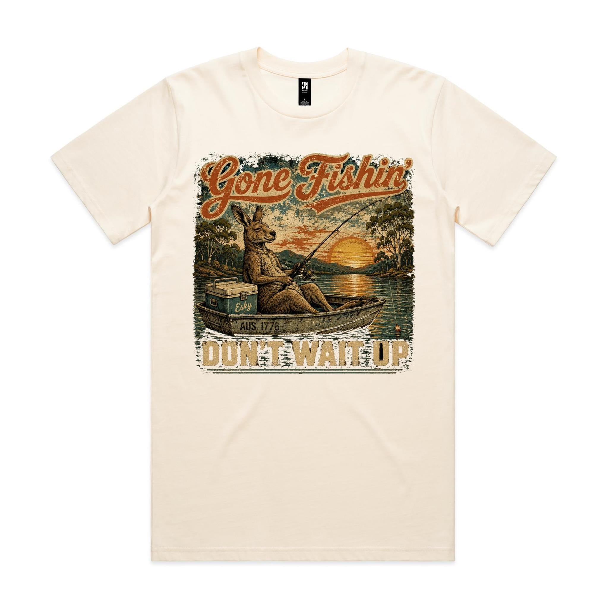 Gone Fishin' Don't Wait Up — Kangaroo Boat Tee
