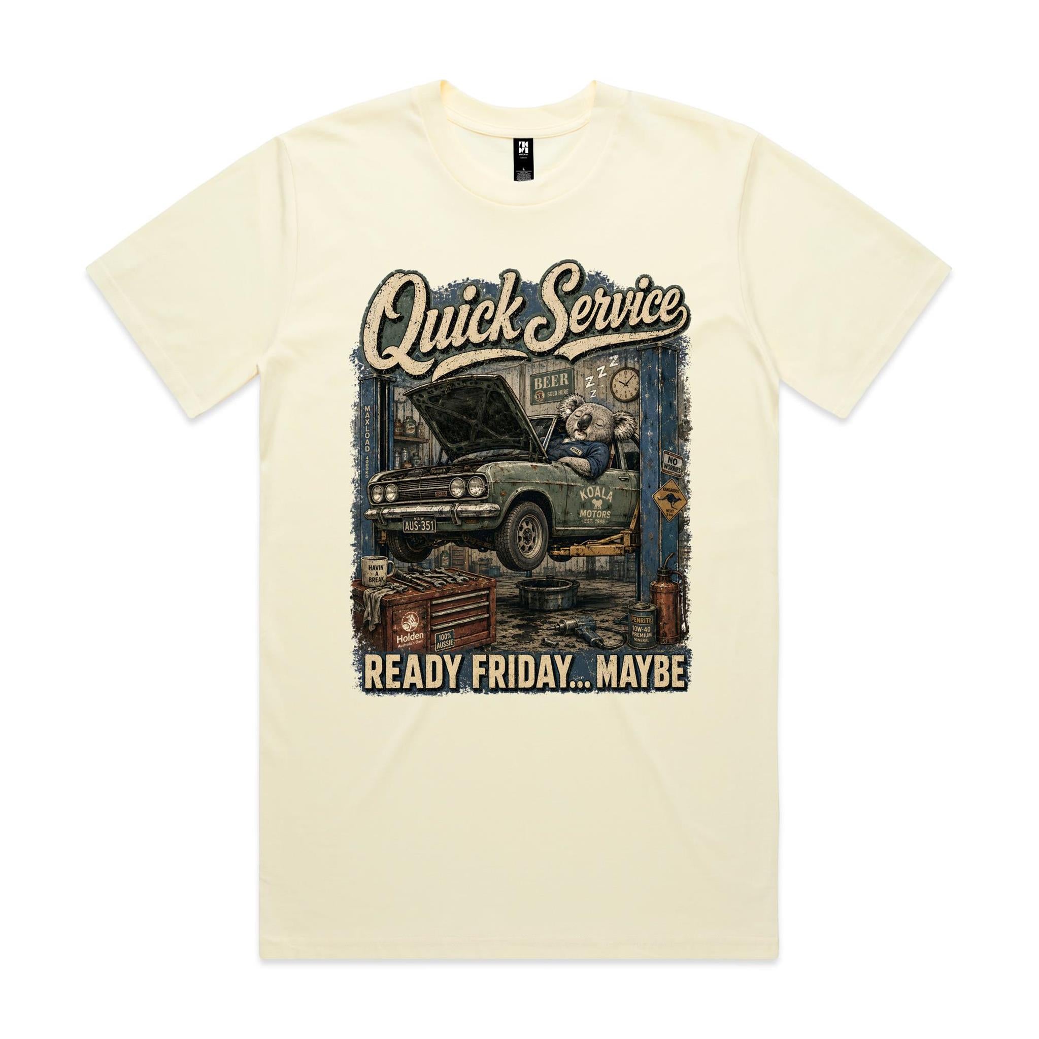 Quick Service — Ready Friday... Maybe | Koala Mechanic Tee