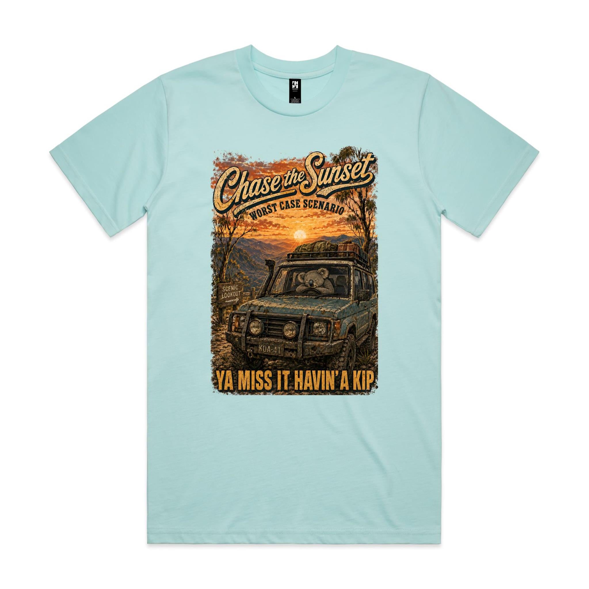 Chase the Sunset — Ya Miss It Havin' a Kip | Koala 4WD Tee