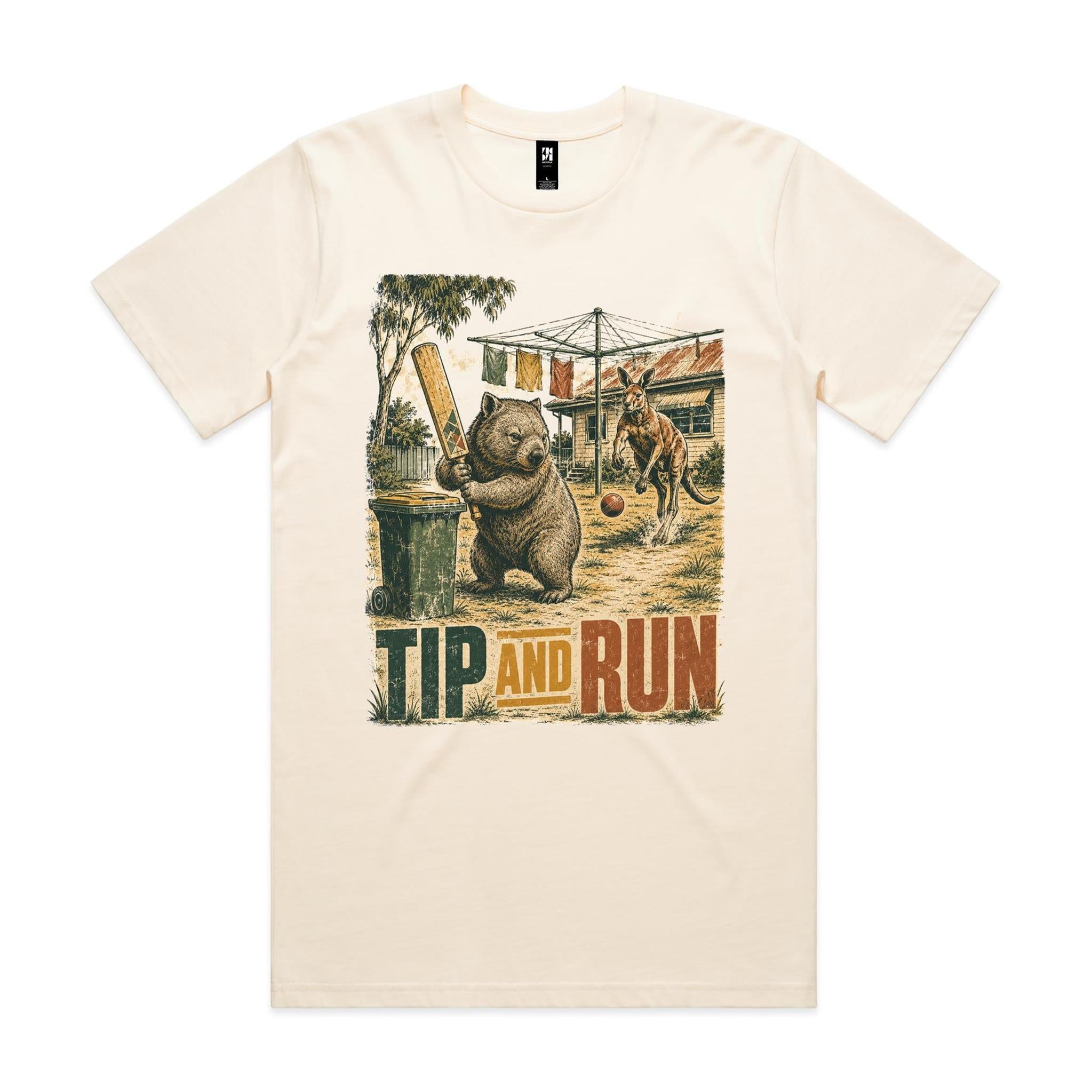Tip and Run — Wombat Backyard Cricket Tee