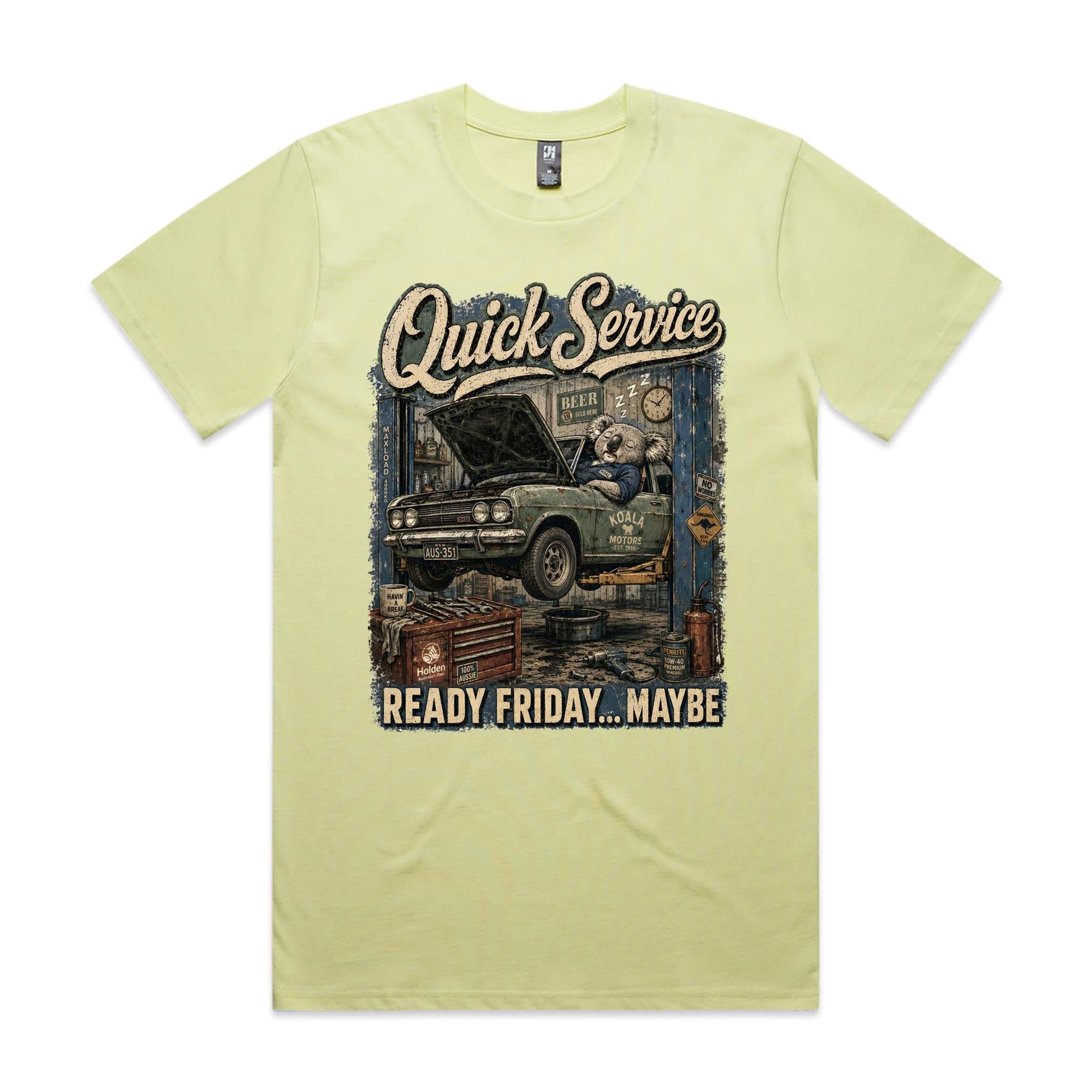 Quick Service — Ready Friday... Maybe | Koala Mechanic Tee